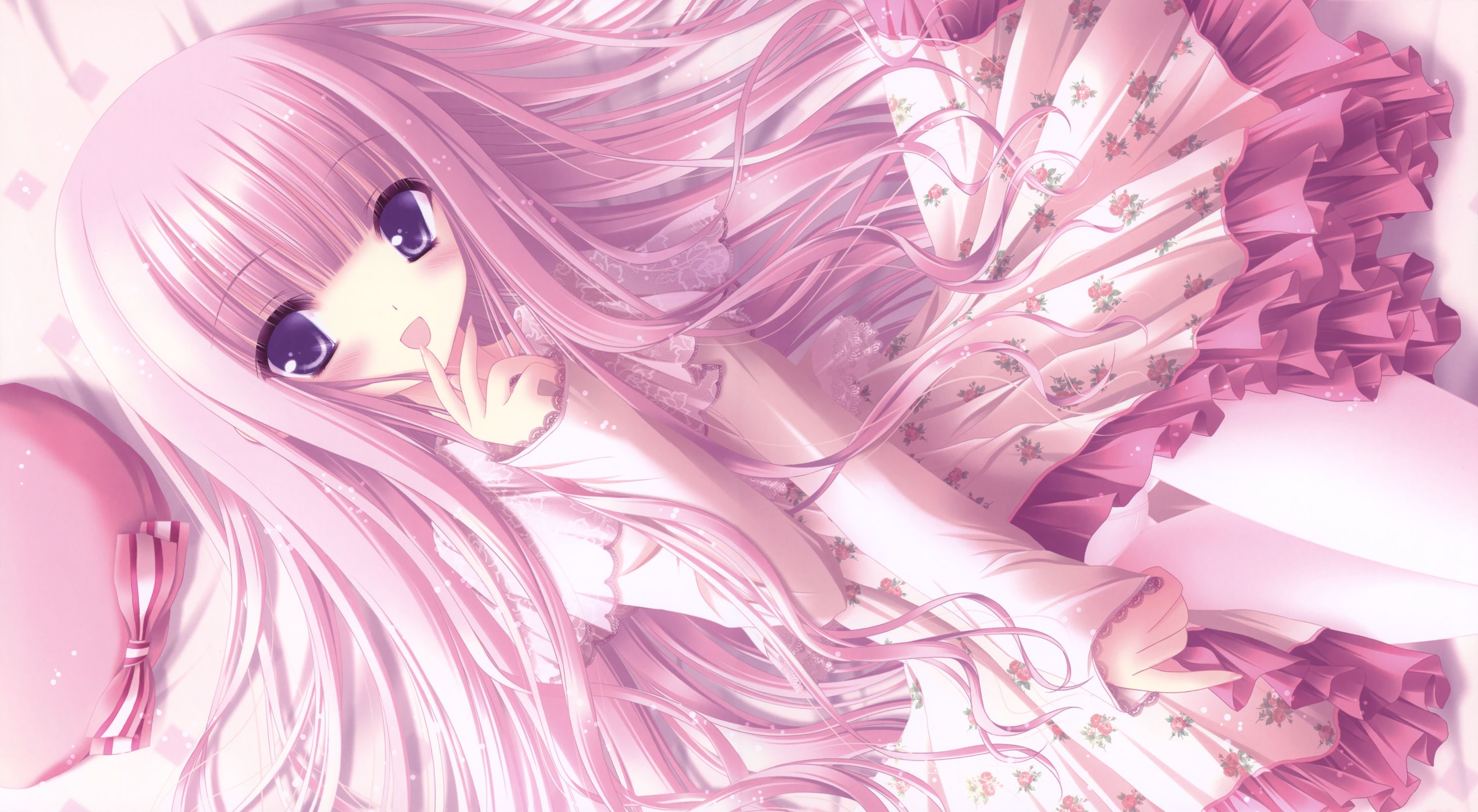 Dress Hakamada Hinata Loli Long Hair Pantyhose Pink Hair Purple Eyes Ro Kyu Bu! Tinkerbell Tinkle Wallpaperx1600