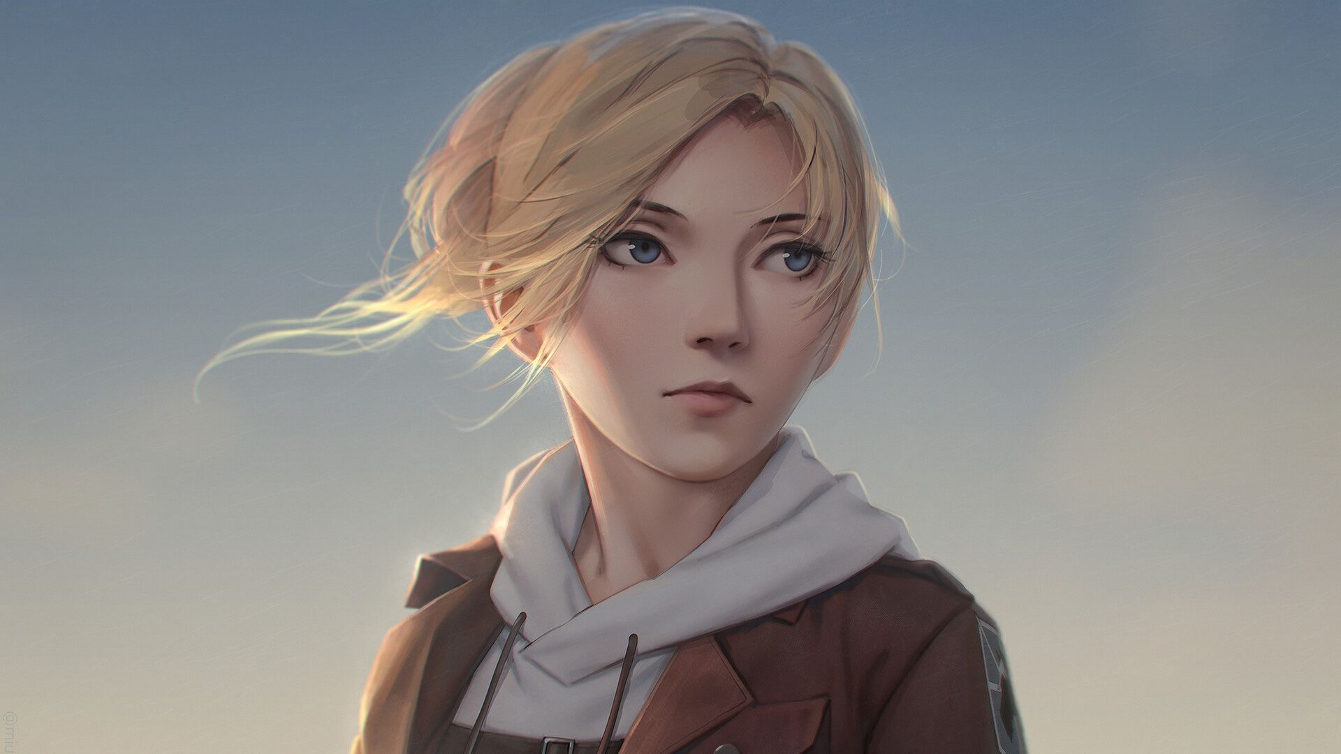 Attack On Titan Annie Leonhart With Brown Coat With Background Of Blue And Cloudy Sky HD Anime Wallpaper