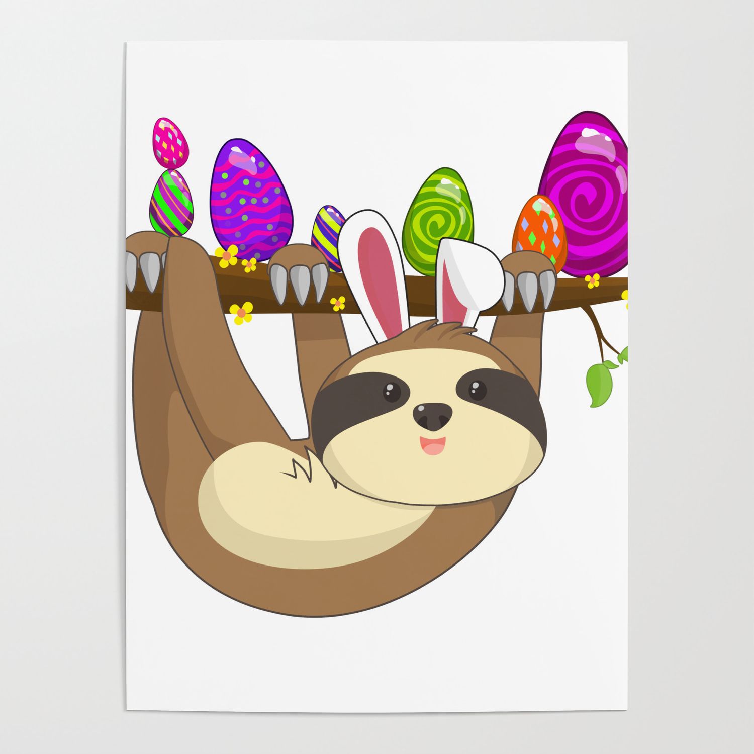 Easter Bunny Sloth With Egg Easter Sunday T Shirt Poster