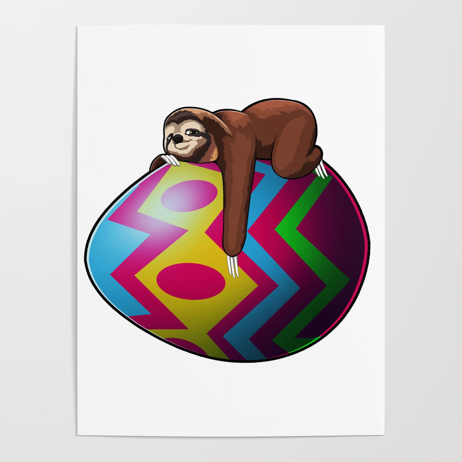 Sloth Easter Bunny Egg Poster