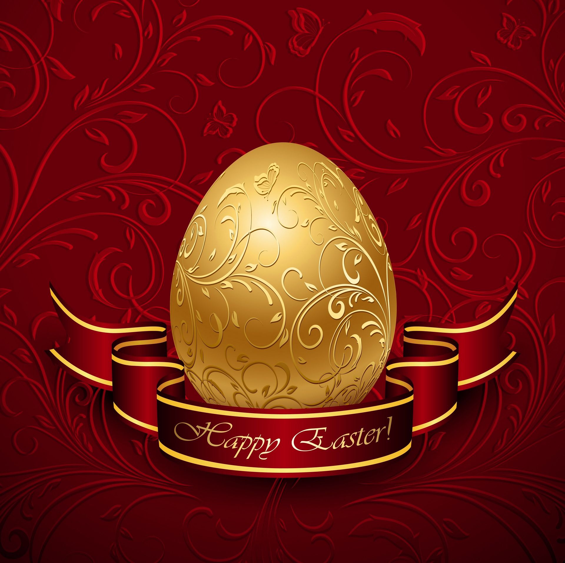 Happy Easter with Gold Egg Red Background​-Quality Free Image and Transparent PNG Clipart