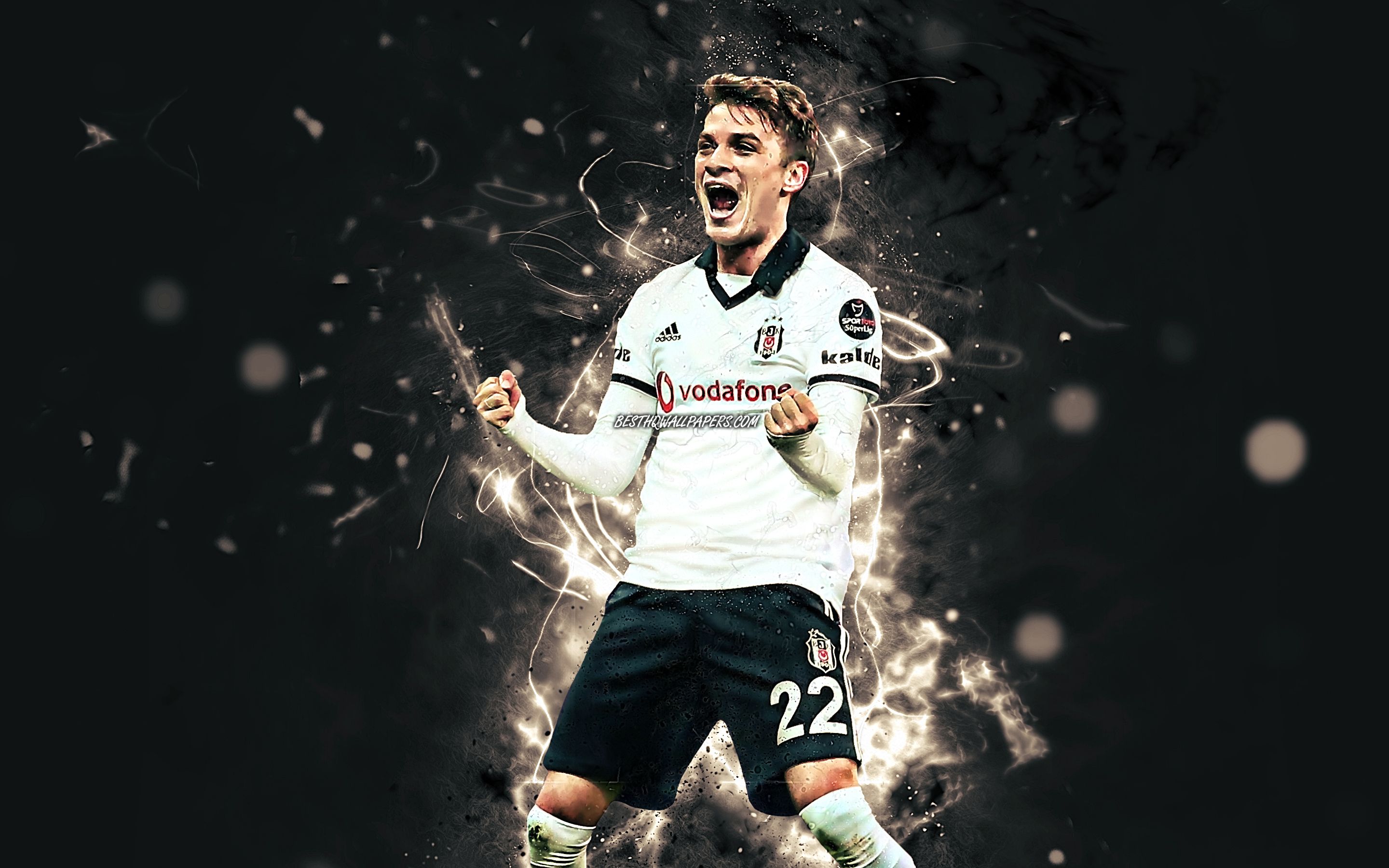 Download wallpaper Adem Ljajic, goal, Besiktas FC, serbian footballers, BJK, soccer, Ljajic, Turkish Super Lig, football, neon lights, Besiktas JK for desktop with resolution 2880x1800. High Quality HD picture wallpaper