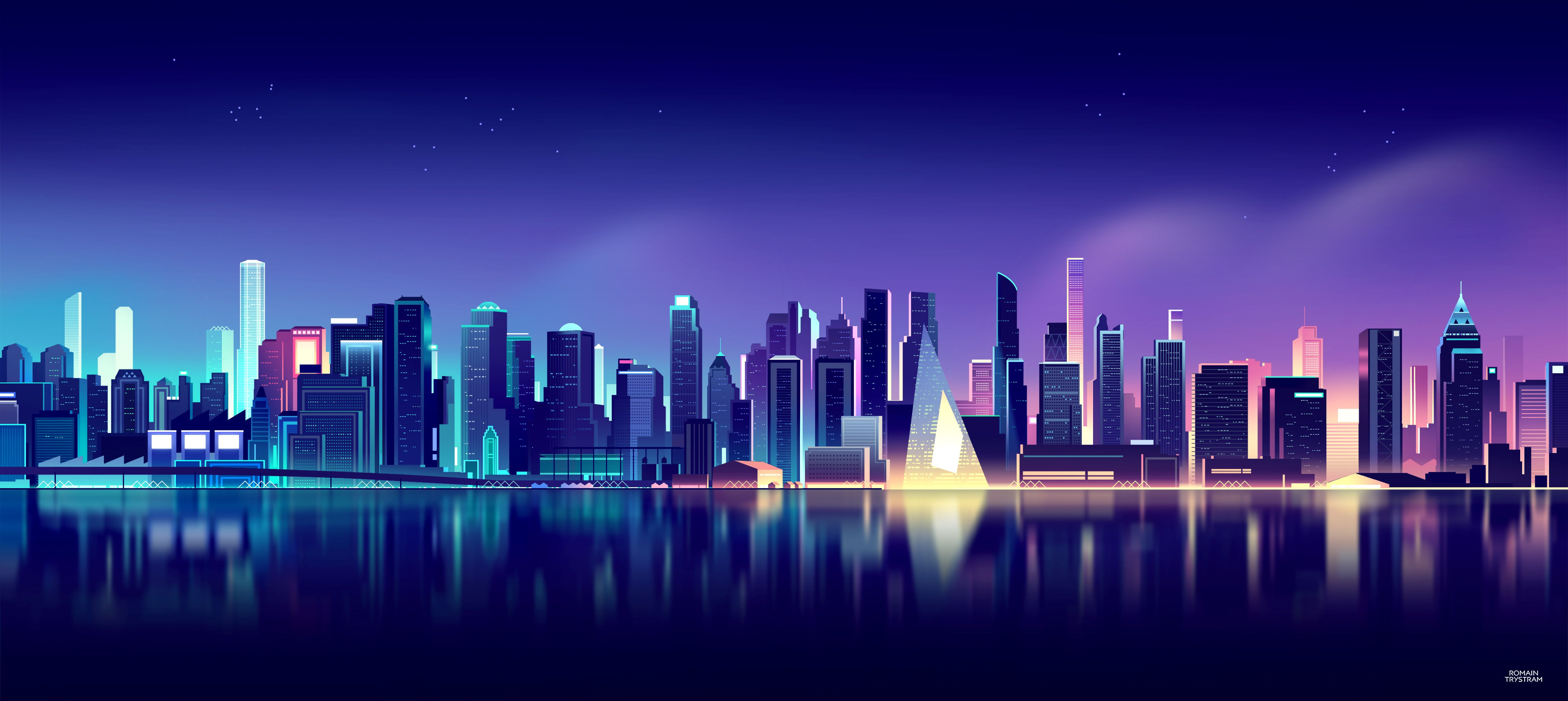 Cityscape 4K Wallpaper, Neon, Reflections, 5K, World