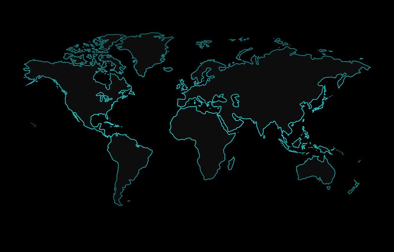 Wallpaper earth, neon, black background, world map image for desktop, section разное