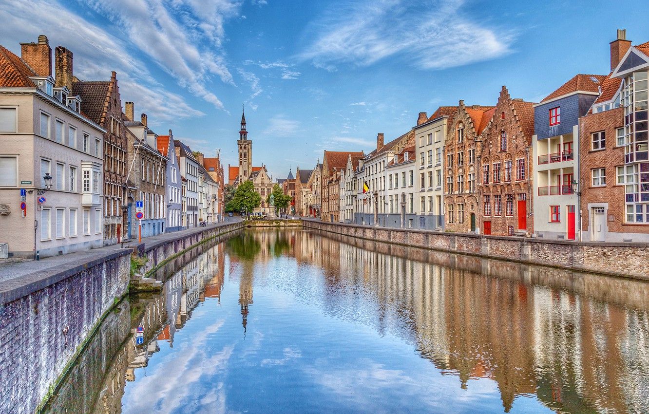 Wallpaper the sky, street, Belgium, water channel, Bruges image for desktop, section город