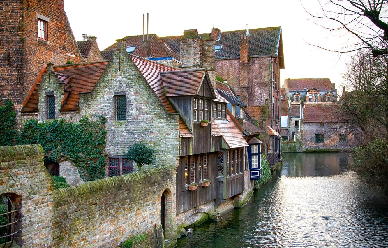 Wallpaper Channel, Belgium, Belgium, Bruges, Brugge, Canal, Medieval houses image for desktop, section город