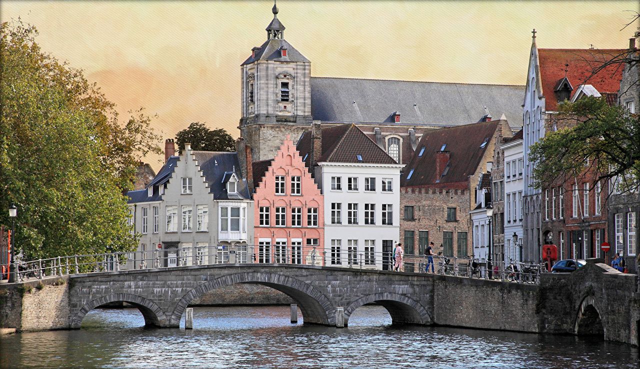 Desktop Wallpaper Cities Belgium Langerei canals bridge Bruges