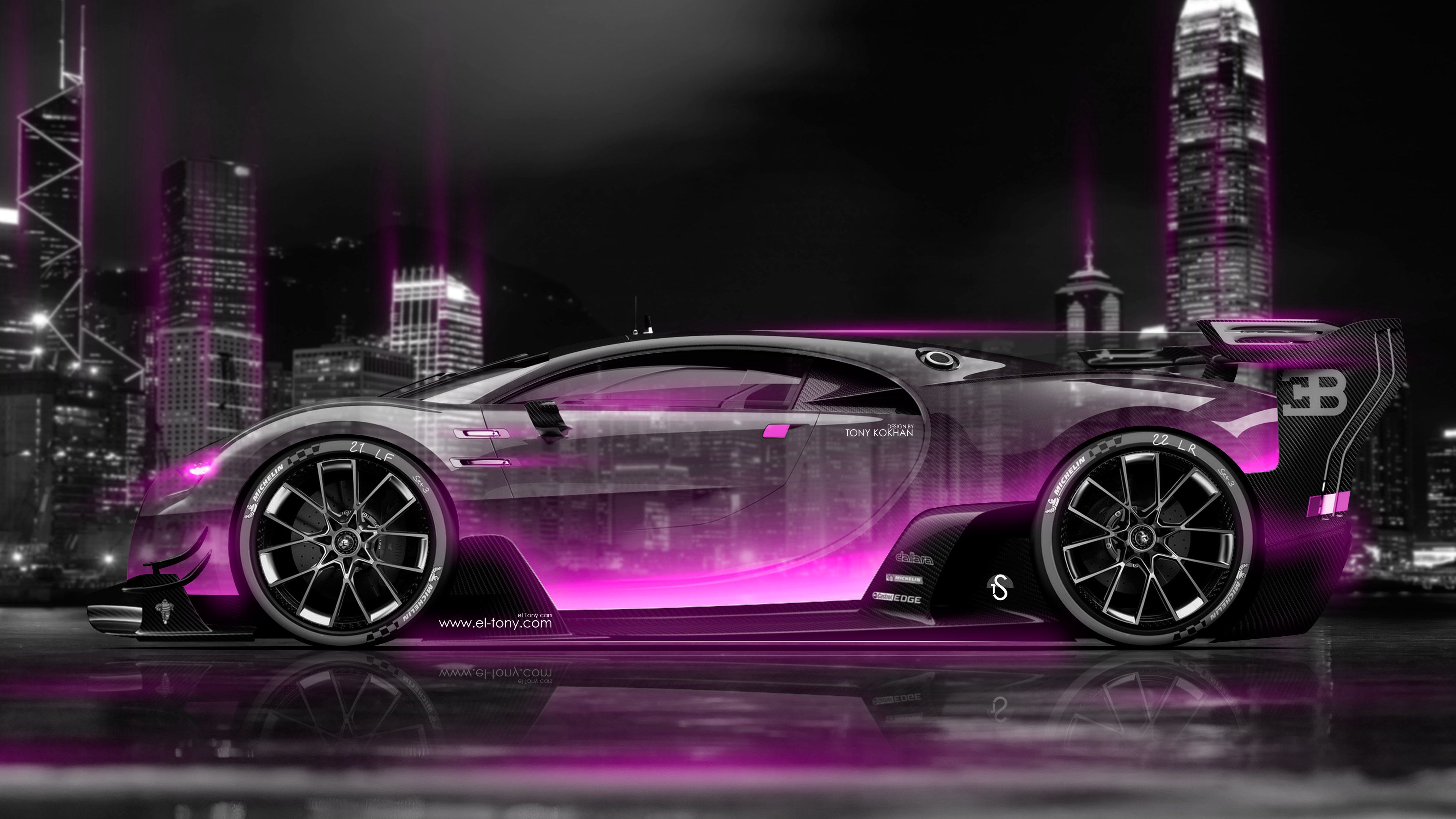Bugatti Vision Gran Turismo Side Crystal City Night Car 2016 Wallpaper 4K el Tony