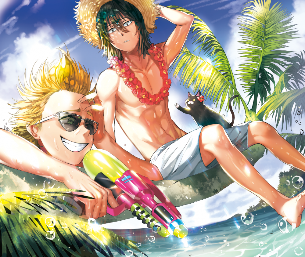 Anime Boys, Summer, Water, Cat