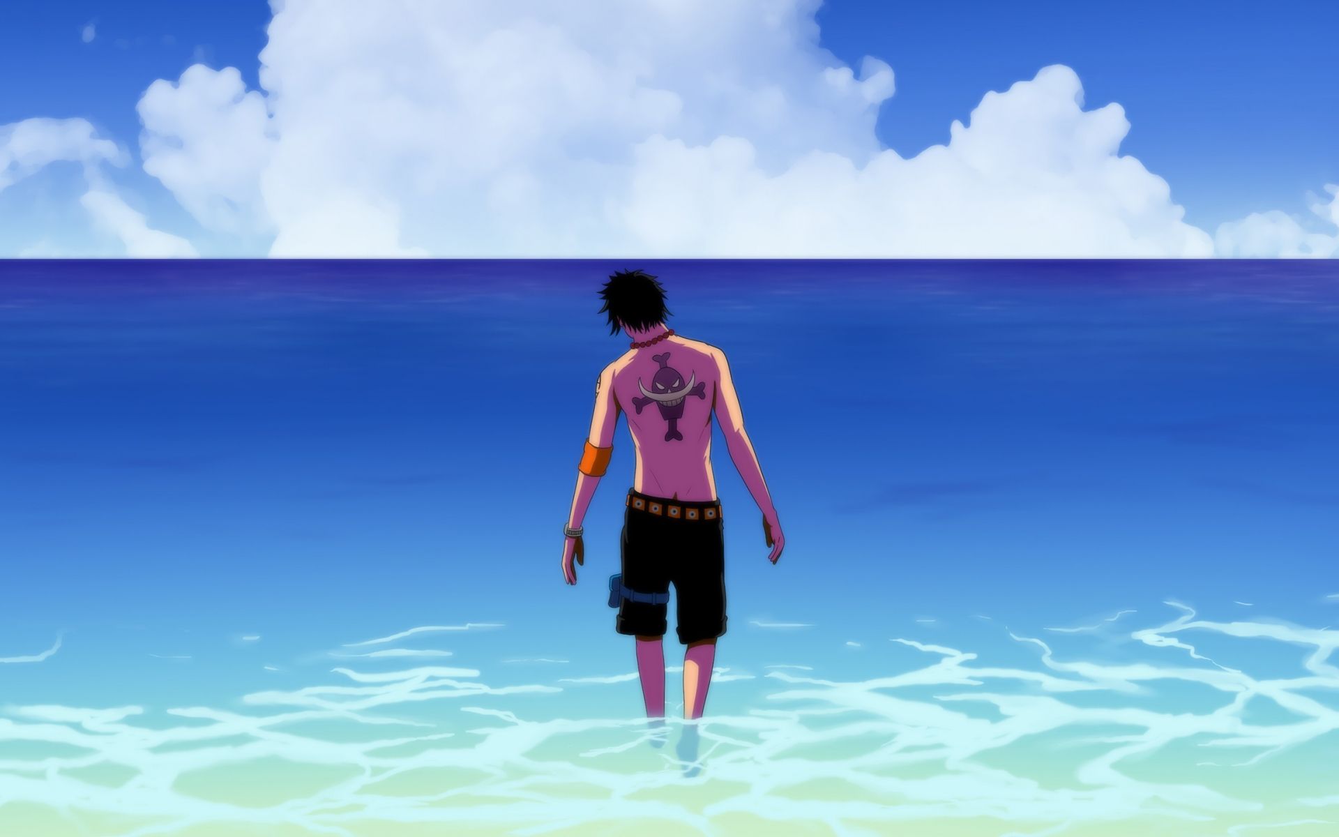 Desktop Wallpaper Portgas D. Ace, Anime Boy, Beach, HD Image, Picture, Background, 14d493