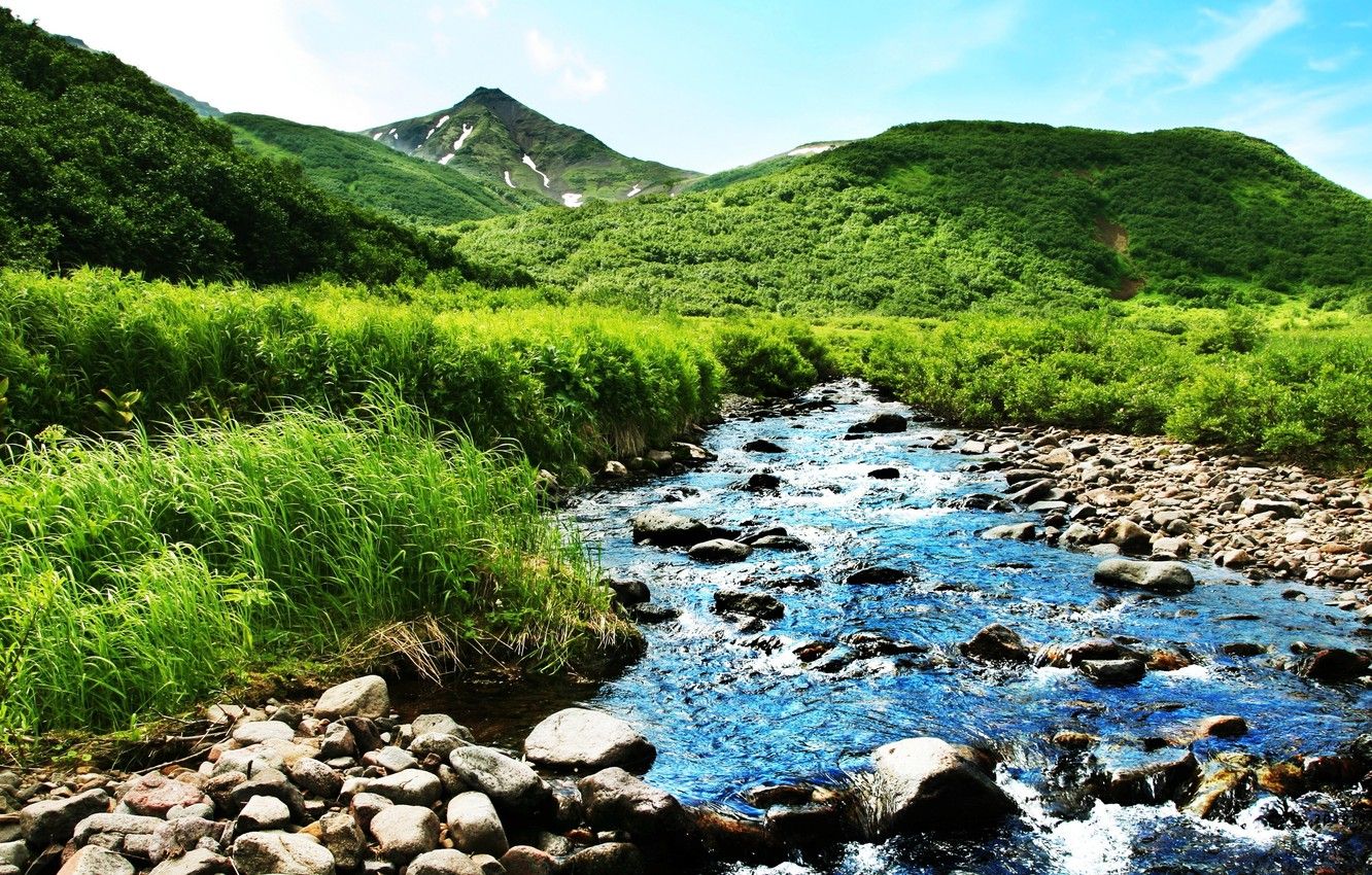 Wallpaper greens, summer, mountains, nature, river, stream image for desktop, section природа