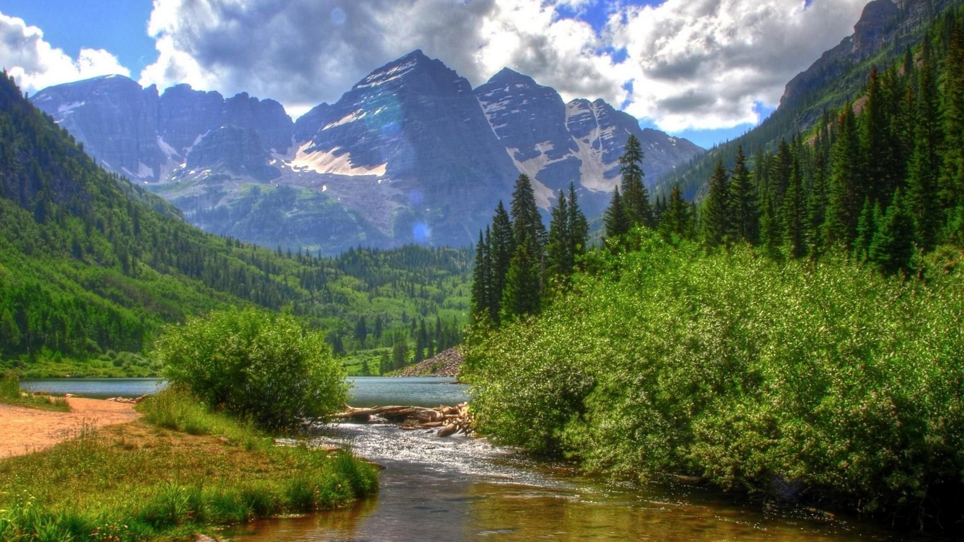 Greens, mountain, river, summer