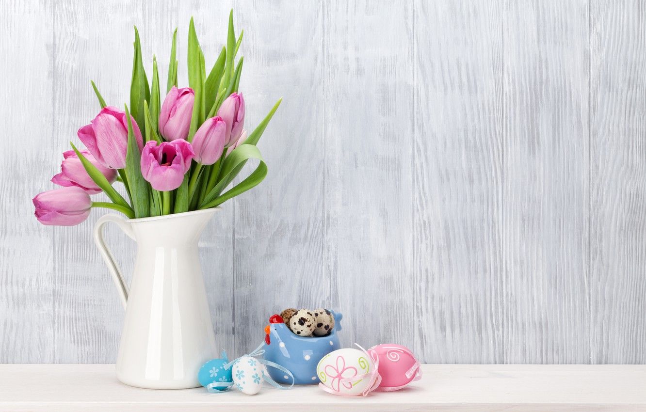 Wallpaper Easter, tulips, pink, pink, tulips, spring, Easter, eggs, decoration, Happy, tender, pastel image for desktop, section праздники
