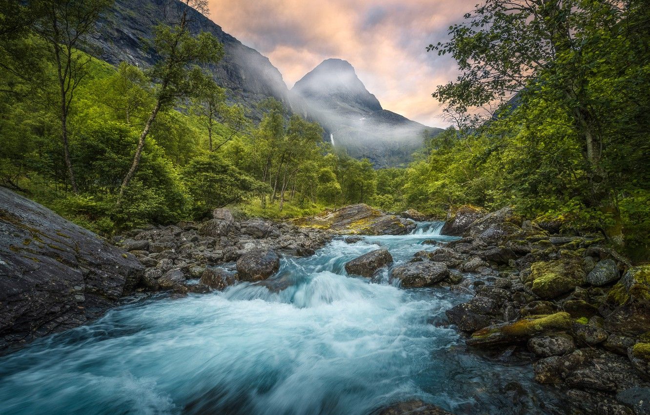 Wallpaper summer, mountains, nature, river, Norway, Norway, Romsdalen, Ole Henrik Skjelstad image for desktop, section пейзажи