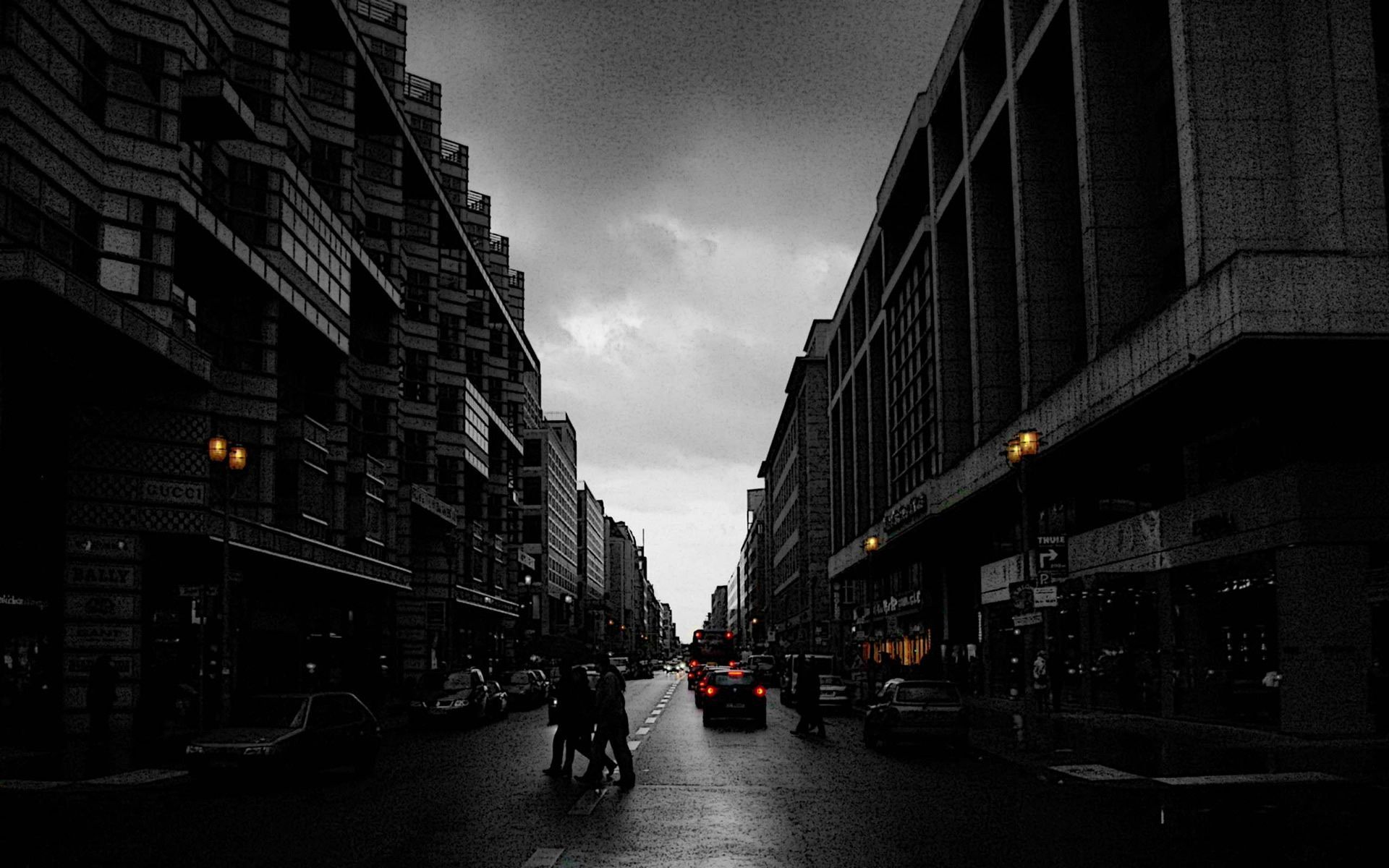 Berlin Germany. Dark streets on a cloudy day
