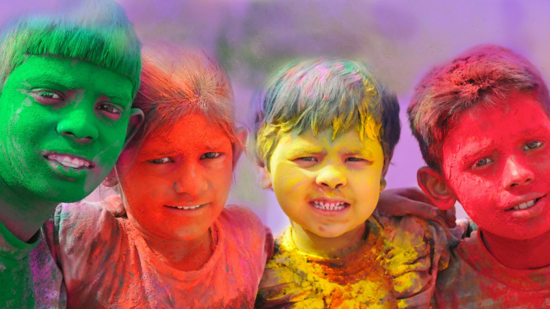 Holi Photo Wallpaper Faces of Children in India Wallpaper. Wallpaper Download. High Resolution Wallpaper