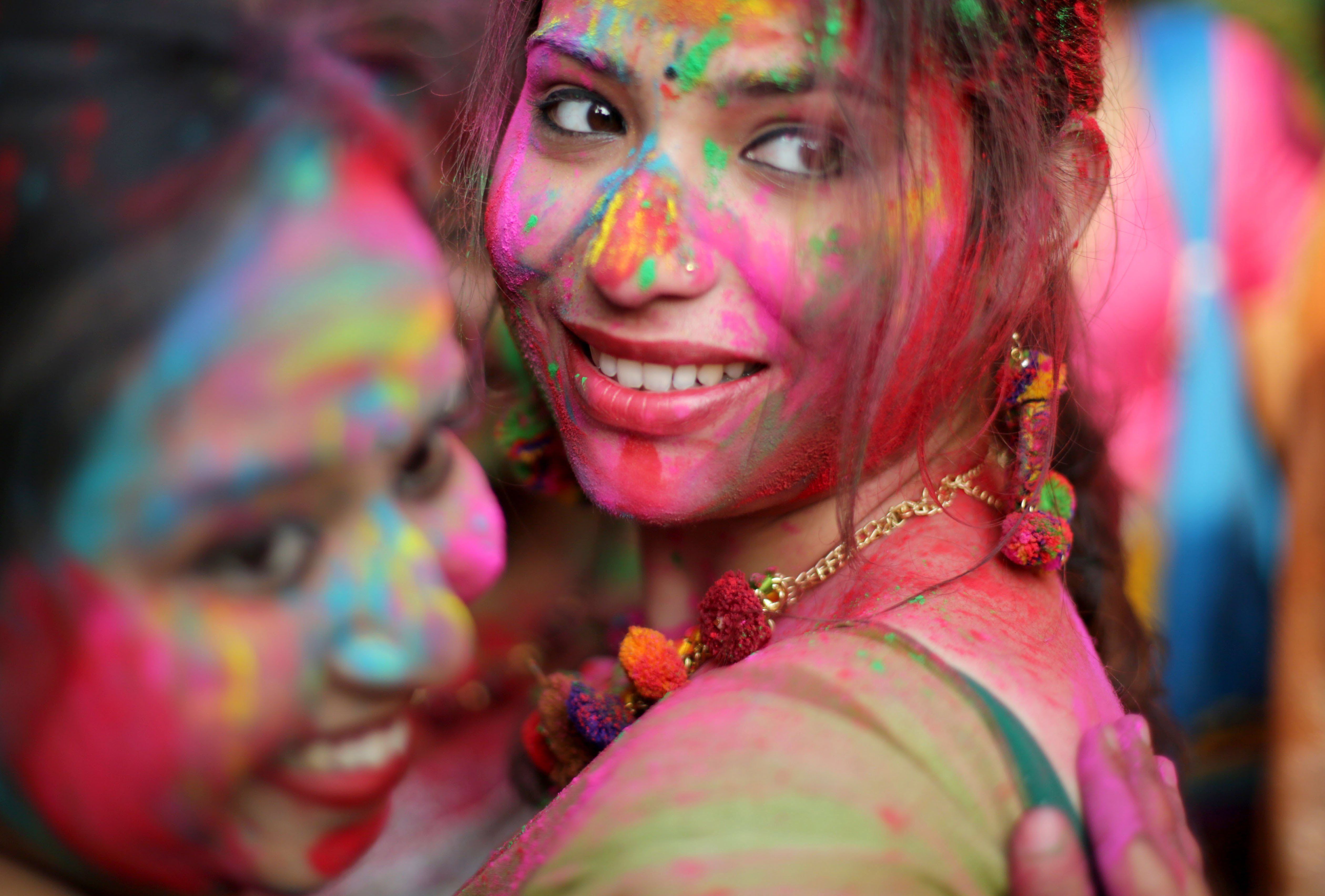 Students Of Rabindra Bharati University, Kolkata, Wearing Coloured Powder For Holi. Photograph: Piyal Adhikary EPA. Holi Festival, Holi, Holi Picture