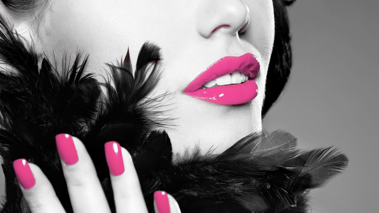 Face Woman Girl Lips Lipstick Makeup Nail Pink Wallpaperx1080