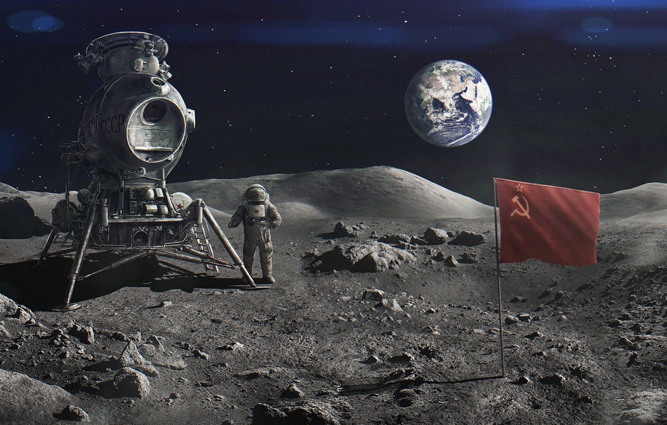 Wallpaper Earth, Astronaut, The Moon, Flag, USSR, Ussr, Evgenij Kungur, Project N1 L3 Image For Desktop, Section космос