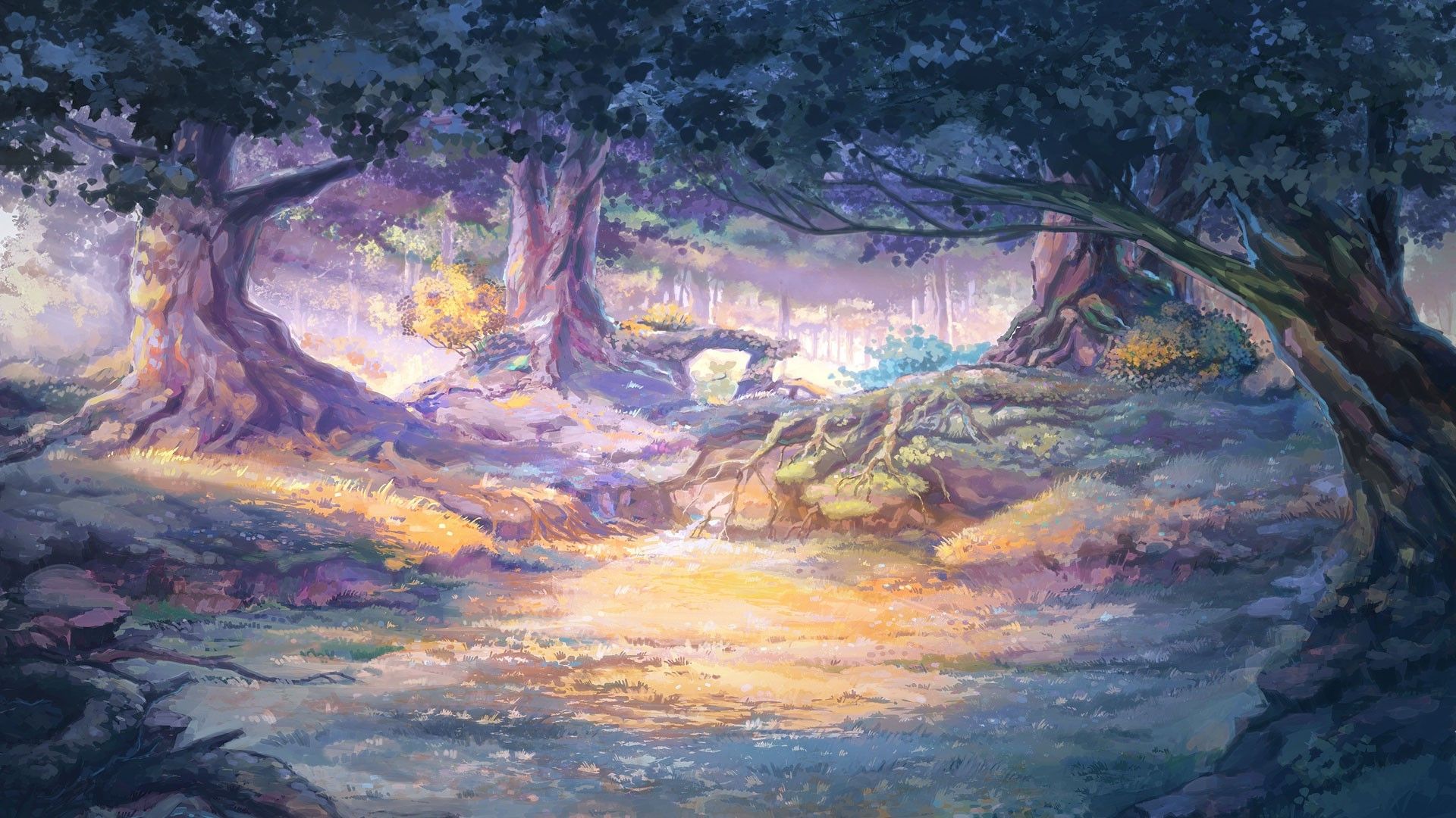 Wallpaper, sunlight, painting, artwork, forest clearing, Everlasting Summer, wetland, 1920x1080 px, impressionist 1920x1080