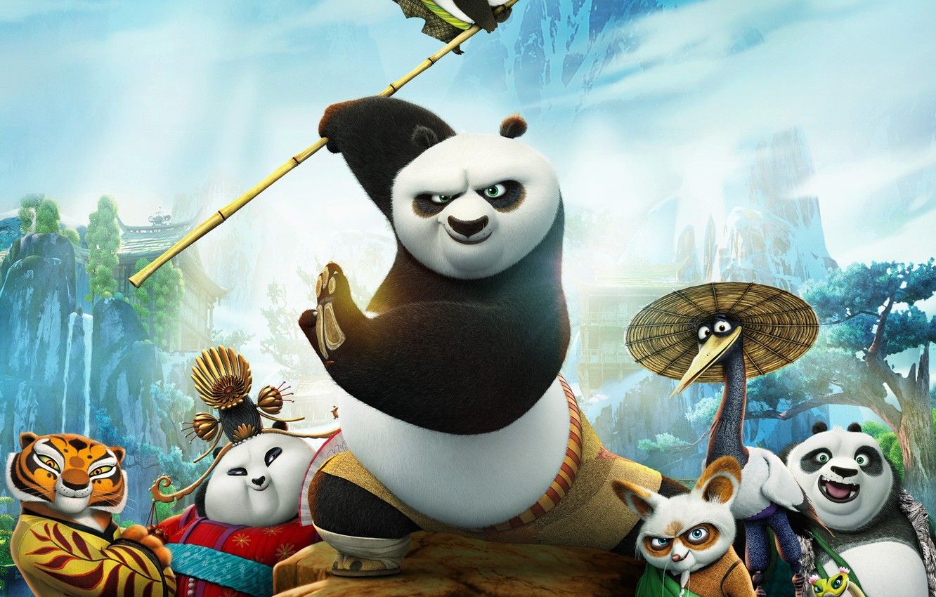 Wallpaper mountains, cartoon, village, master, tigress, Panda, characters, Kung Fu Panda 3, Kung fu Panda 3, Shifu image for desktop, section фильмы