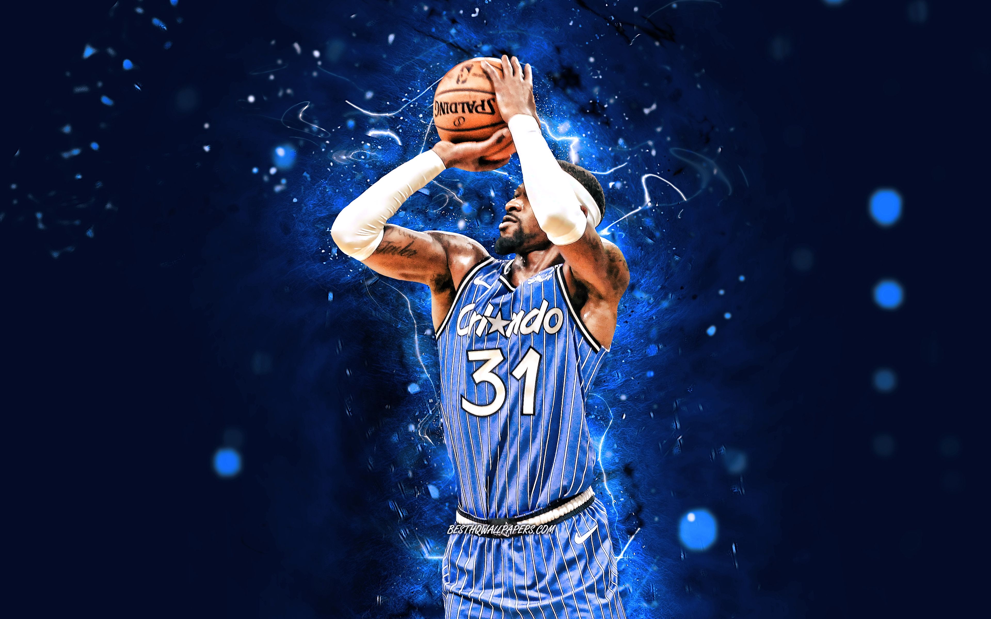 Download wallpaper Terrence Ross, 4k, Orlando Magic, NBA, basketball, USA, Terrence Ross Orlando Magic, blue neon lights, Terrence Ross 4K for desktop with resolution 3840x2400. High Quality HD picture wallpaper