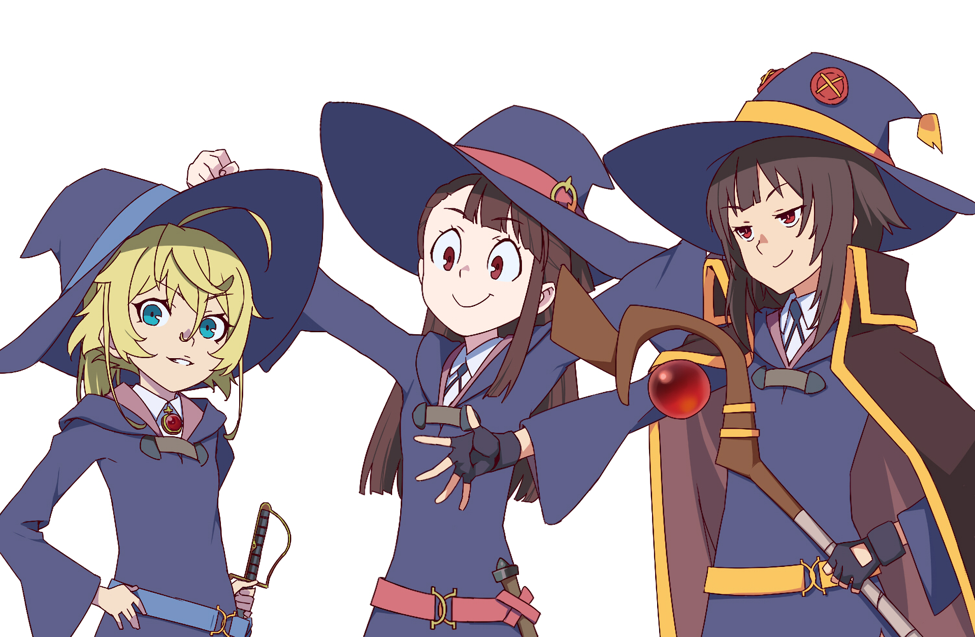 Anime Crossover Megumin (KonoSuba) Tanya Degurechaff Atsuko Kagari Little Witch Academia Youjo Senki KonoSuba Wal. Anime characters, Anime crossover, Anime shows