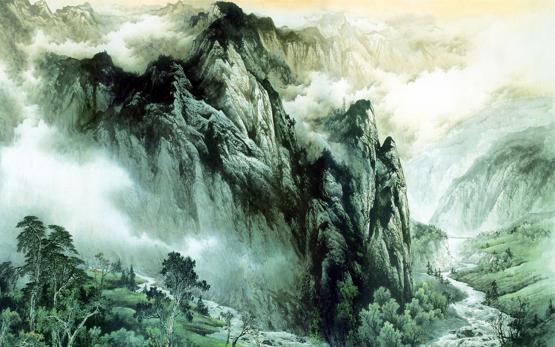 Chinese ink painting mountains and rivers Wallpaper. HD Desktop