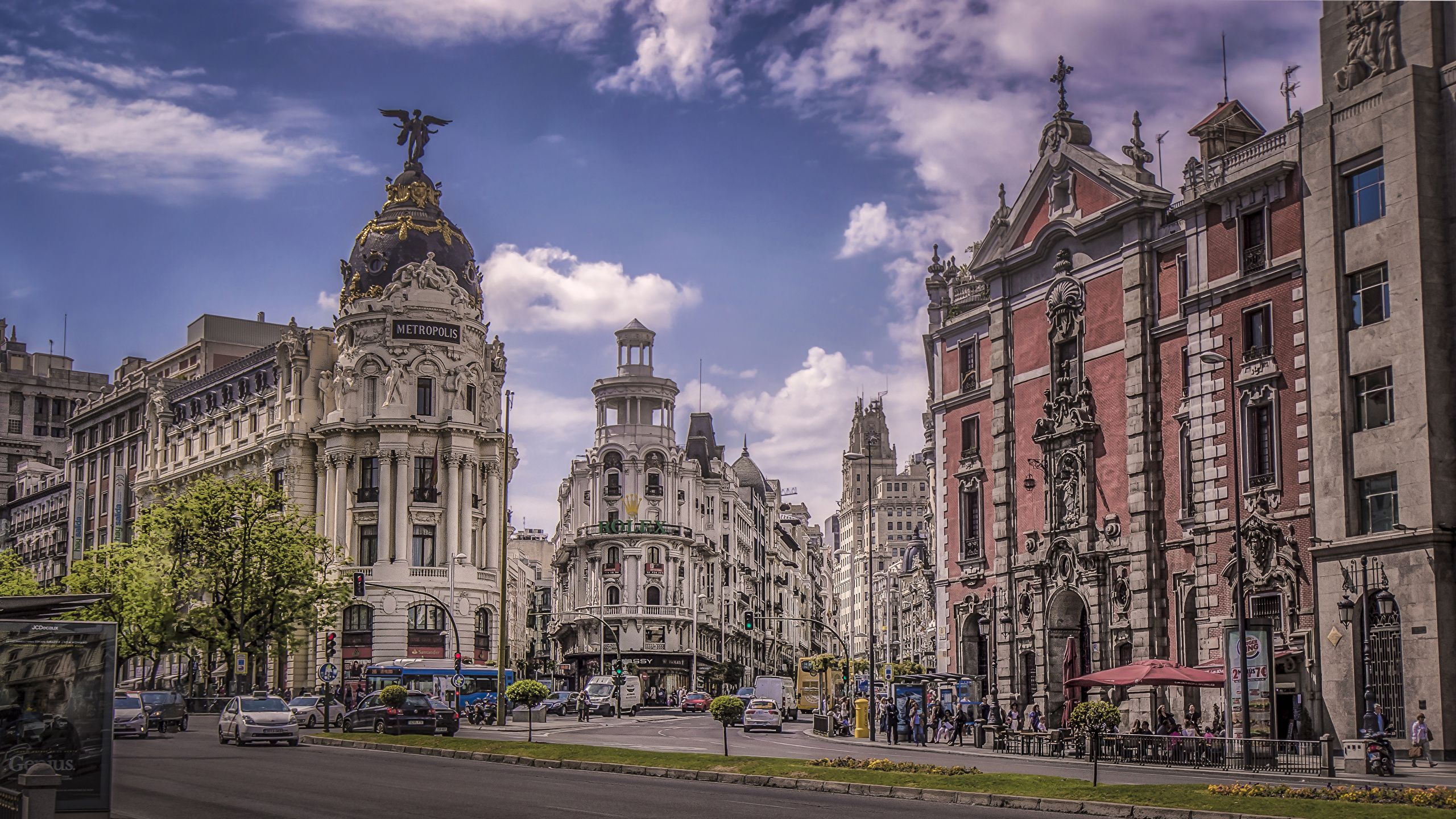 Wallpaper Madrid Spain Street Houses Cities 2560x1440