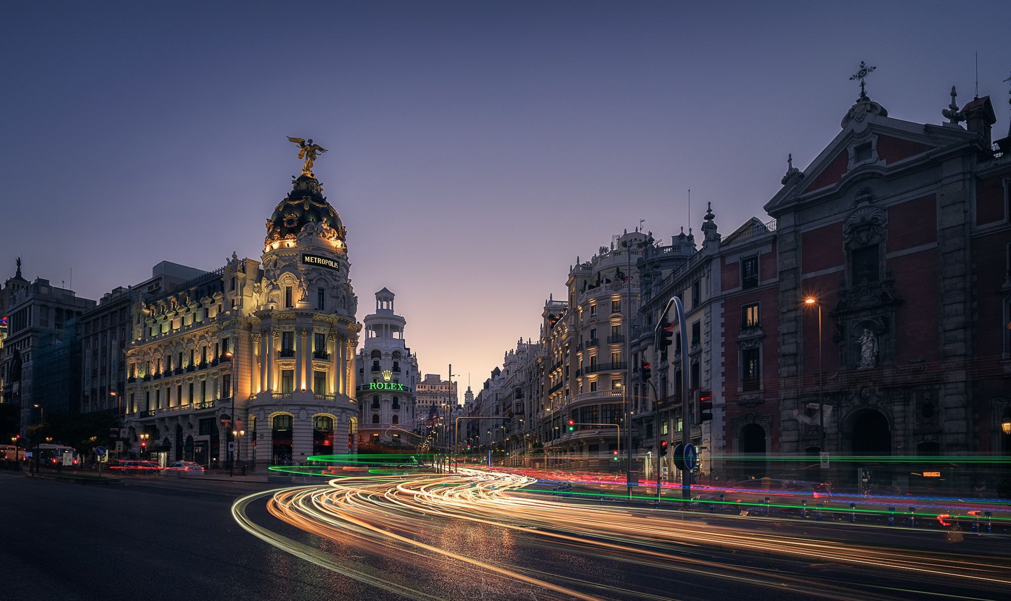 Wallpaper, Spain, Madrid, long exposure, city, cityscape, traffic 2048x1218