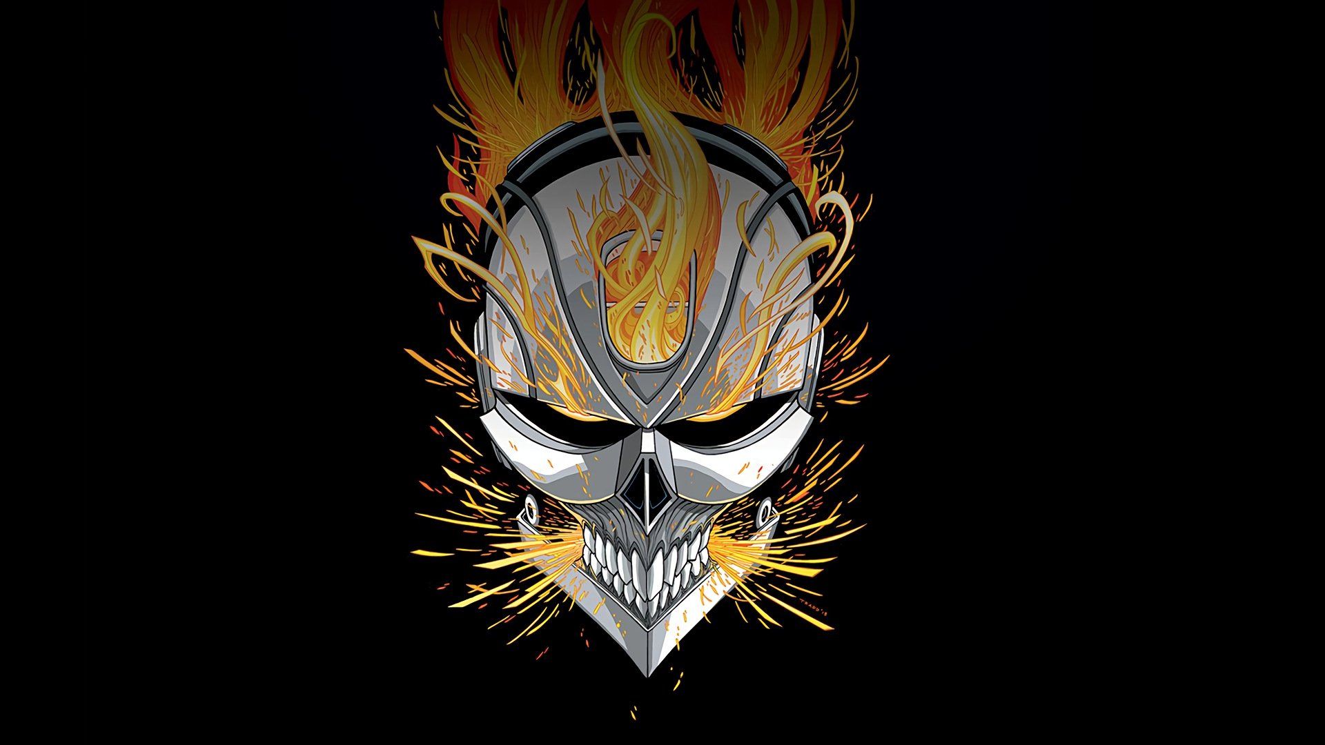 Marvel Comics, Ghost Rider, Robbie Reyes, Skull, Fire, Black background Wallpaper HD / Desktop and Mobile Background