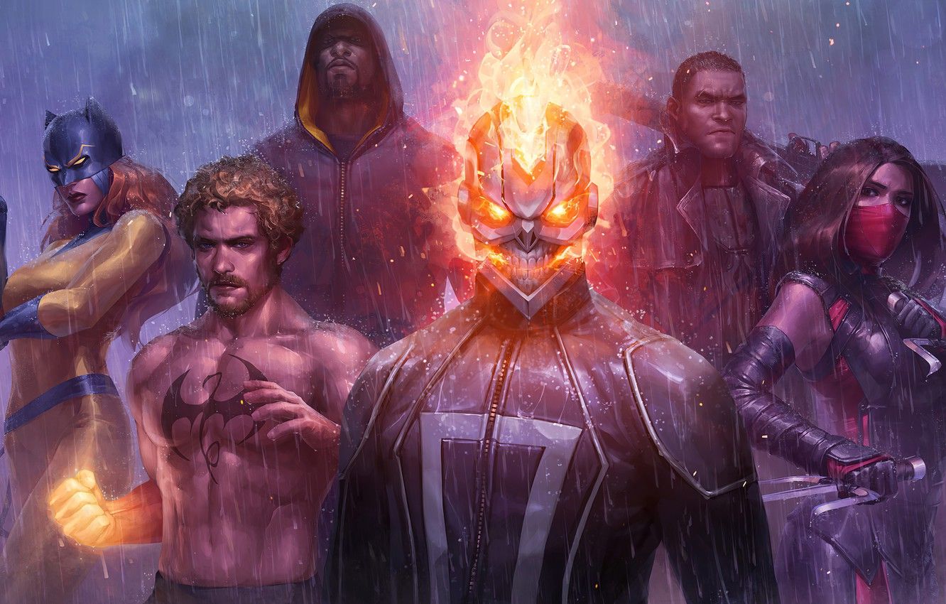 Wallpaper Elektra, Luke Cage, Robbie Reyes, Ghost Rider, iron fist, Marvel Future Fight, Marvel: Future Fight image for desktop, section игры