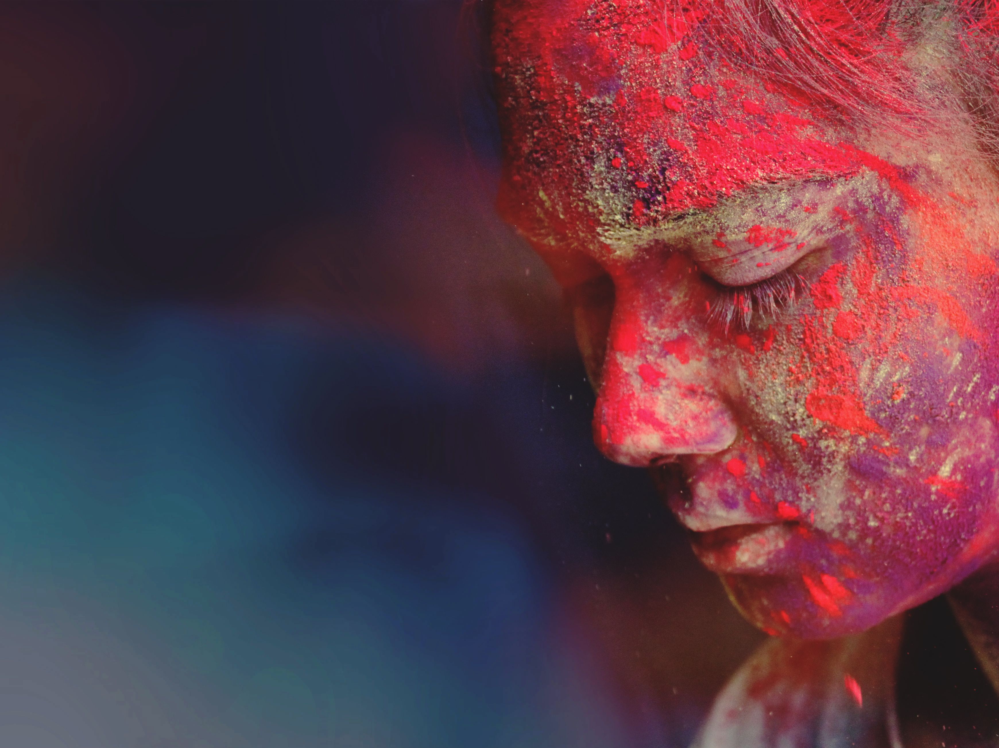 Wallpaper, portrait, India, colour, face, photography, eyes, closed, colours, magic, portraiture, Holi, rangoli 3480x2604