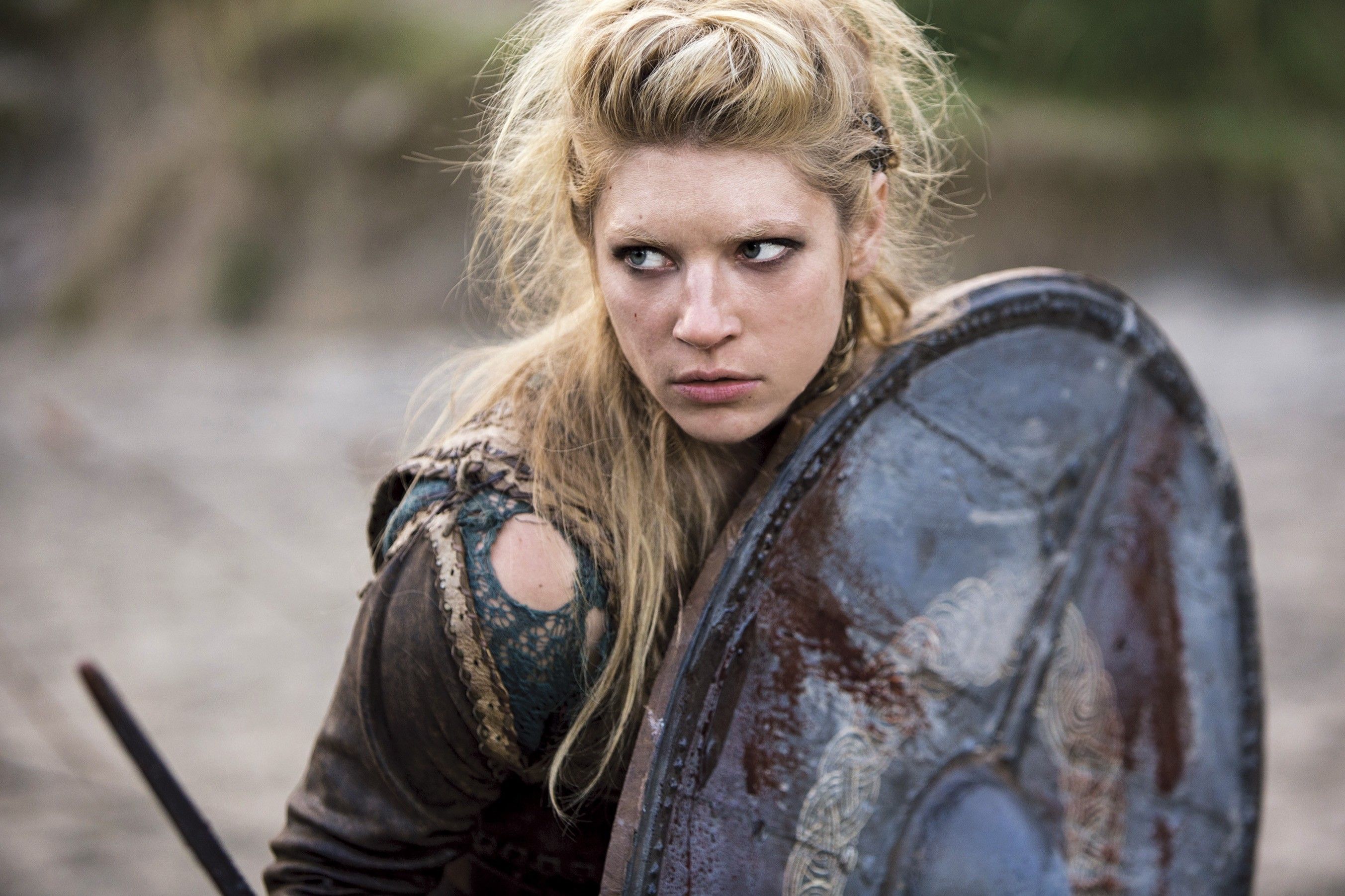 #Vikings, #women, #shield, #Katheryn Winnick, #warrior, #blonde, # Vikings (TV series), #Lagertha Lothbrok, #actress, wallpaper