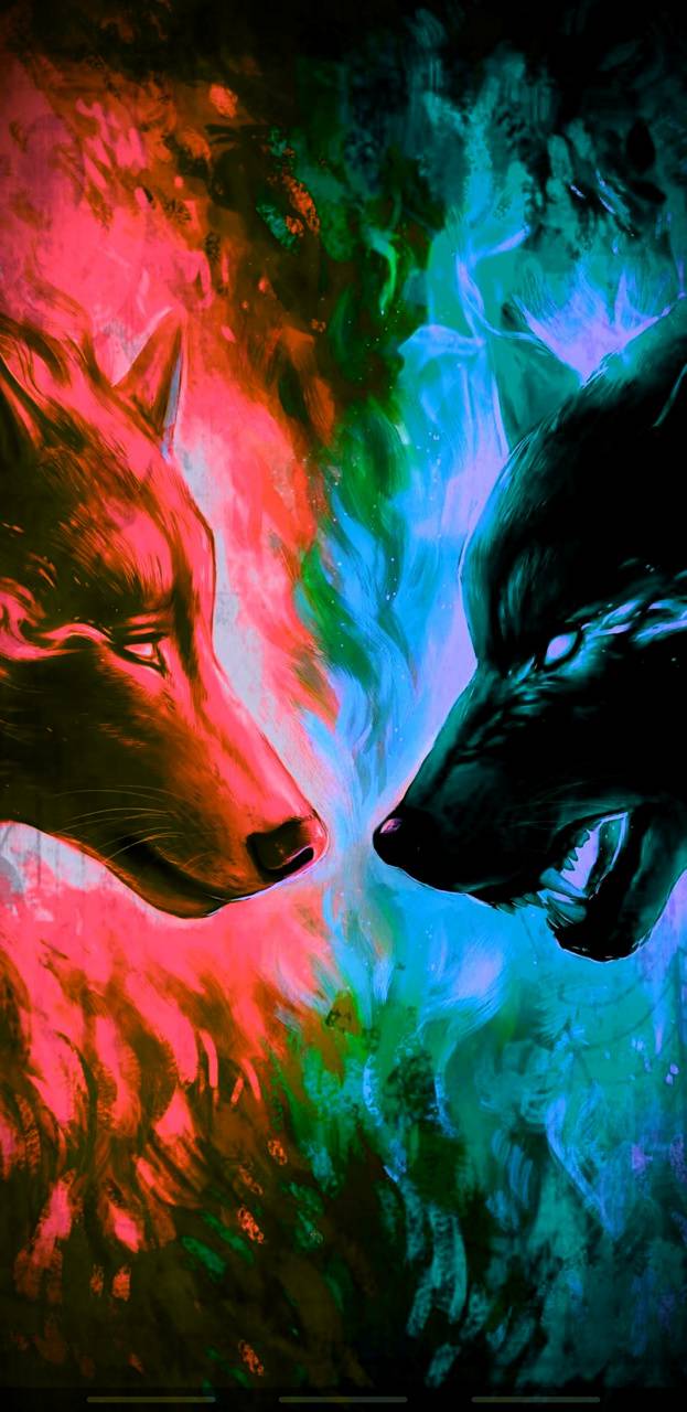 Pink vs Blue wolf wallpaper