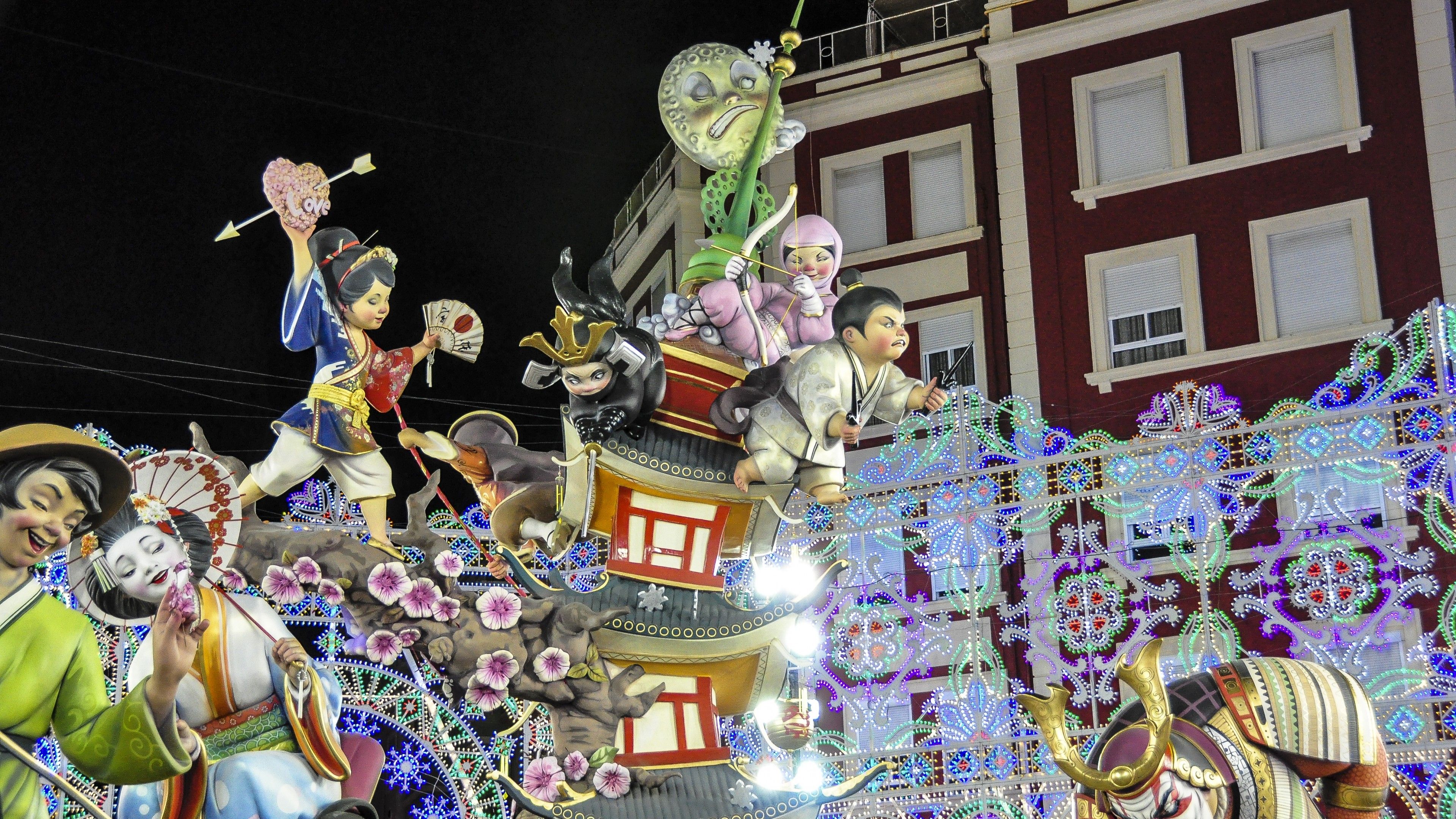 Wallpaper Las Fallas, holiday Valencian Community, Spain, fire, spring, burning of giant puppets, event, Holidays
