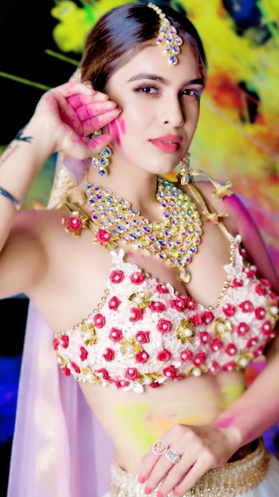 Neha Malik Holi Celebration 4k Ultra HD Mobile Wallpaper