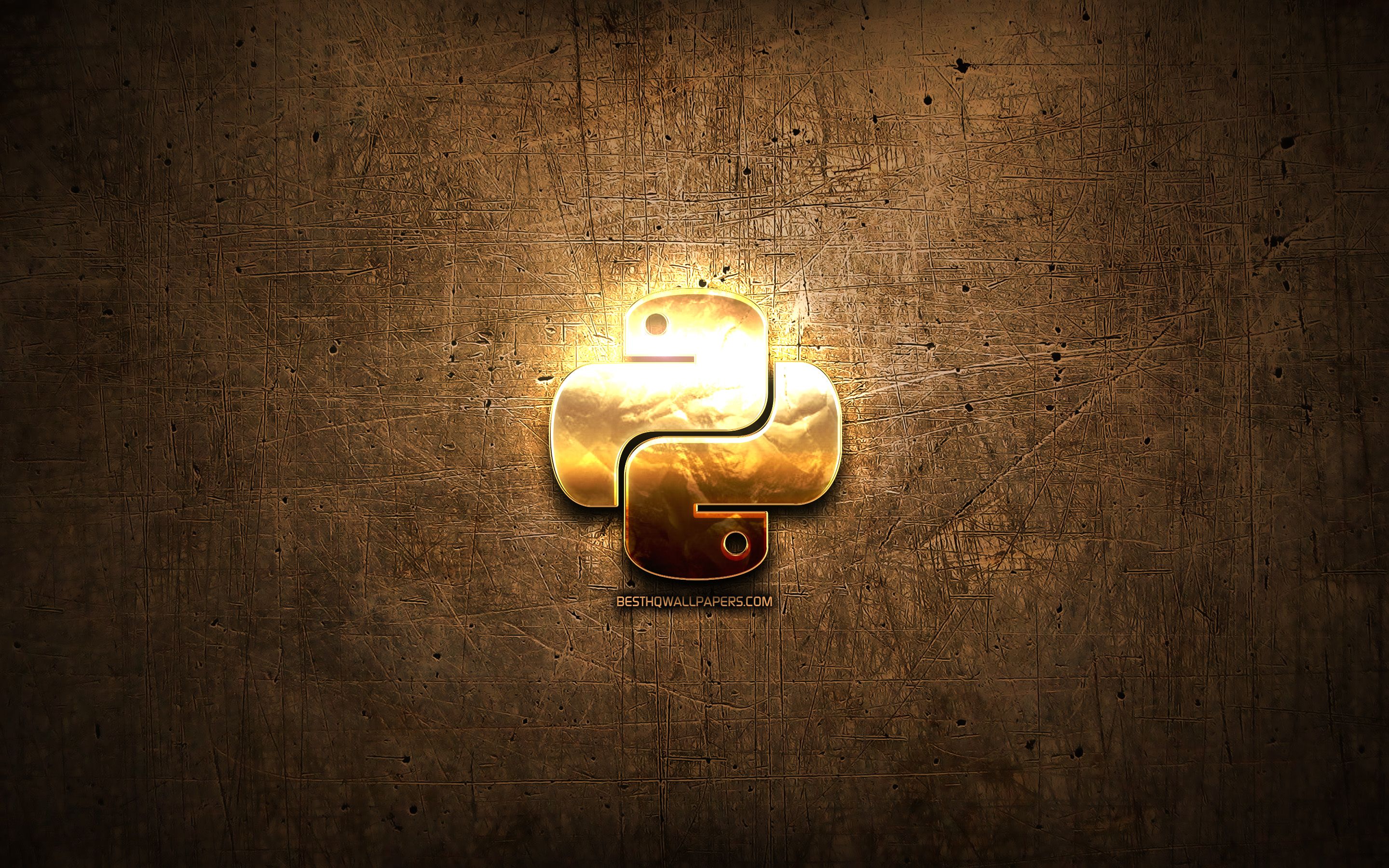 Download wallpaper Python golden logo, programming language, brown metal background, creative, Python logo, programming language signs, Python for desktop with resolution 2880x1800. High Quality HD picture wallpaper