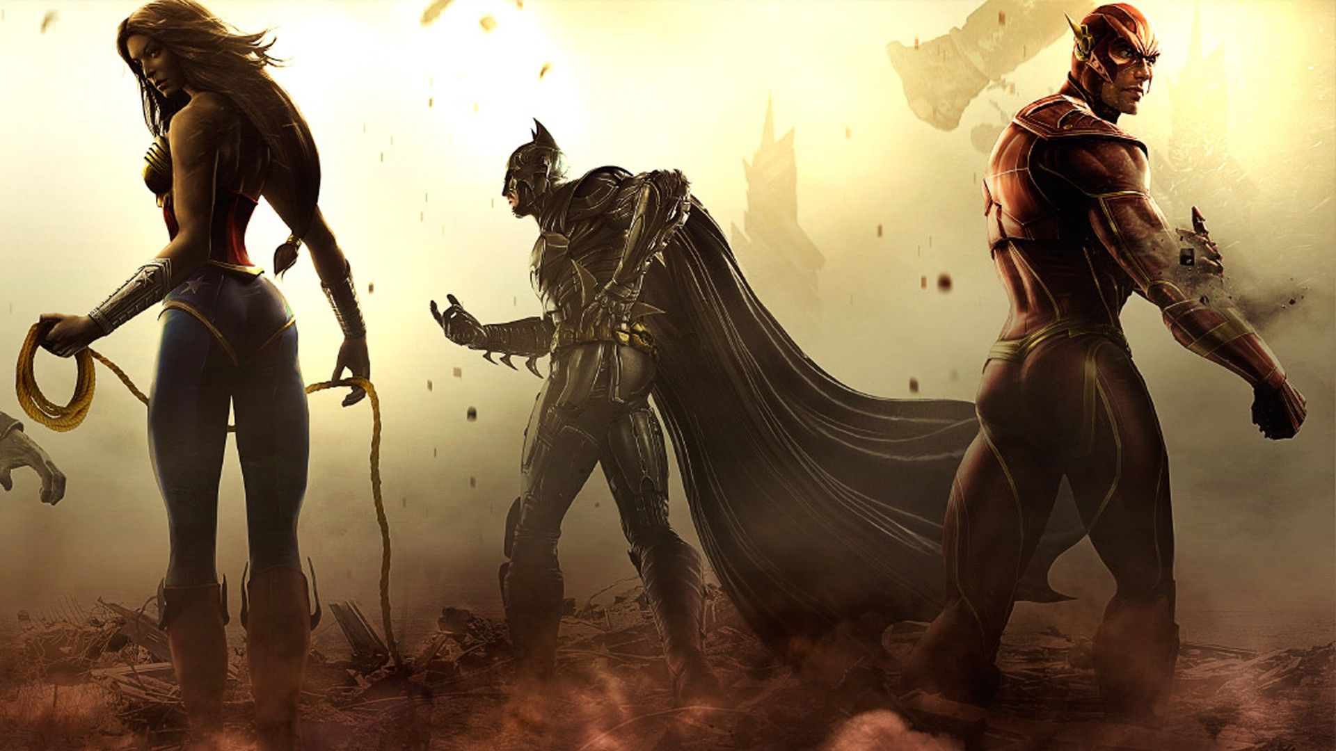 Batman, flash, gods, Wonder Woman, Injustice wallpaper