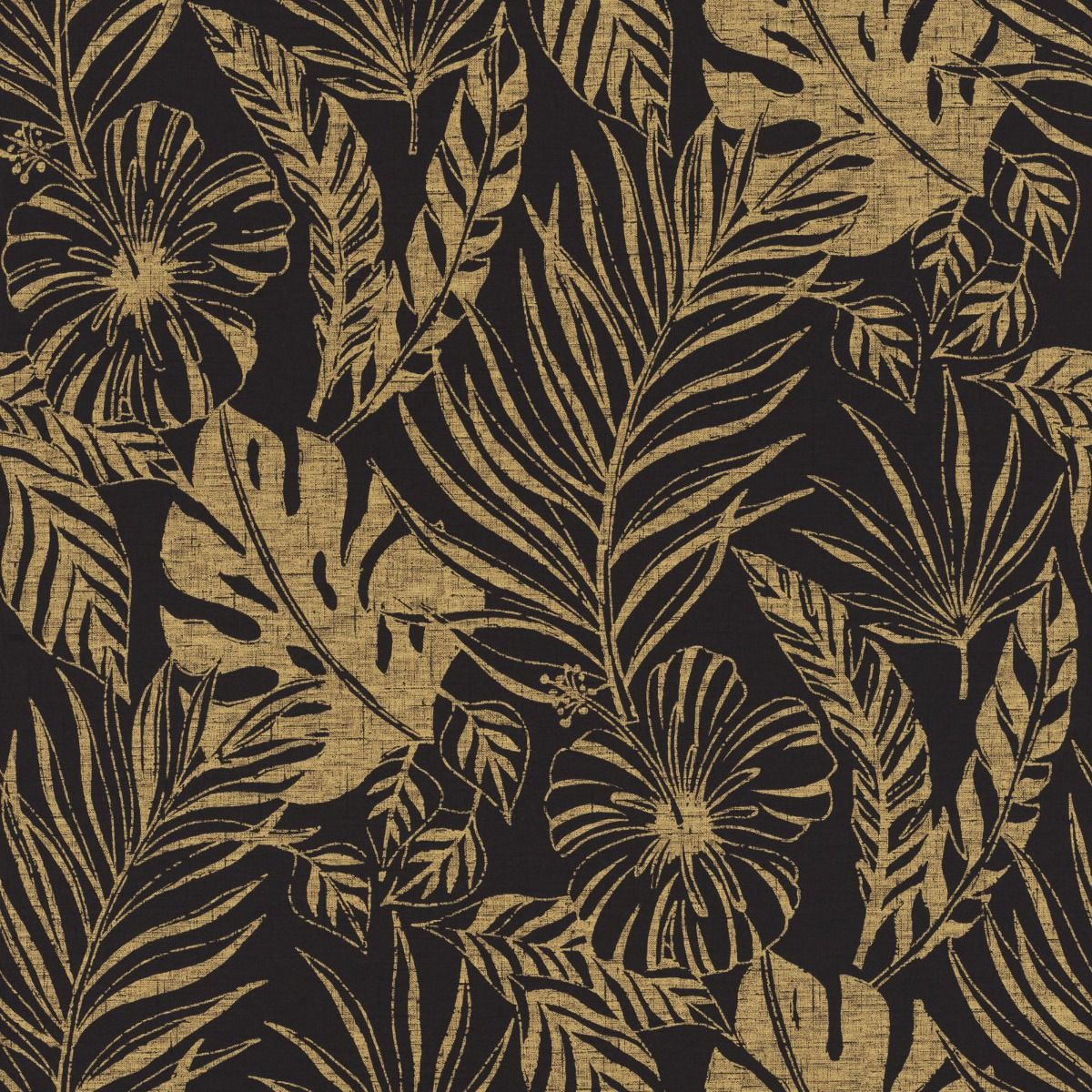 Portfolio Tropical Leaf Wallpaper Black / Gold Rasch 215533