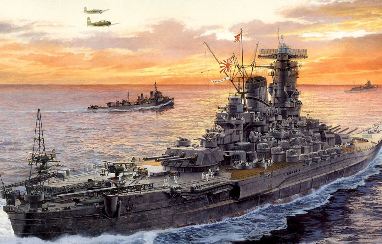Wallpaper ship, art, Navy, military, battleship, Japanese, battleship, WW Yamato, IJN image for desktop, section оружие