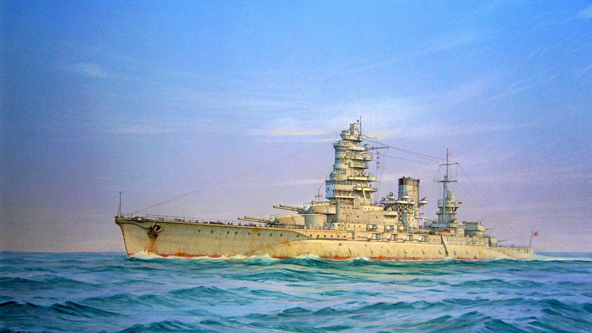 Art, The Japanese Navy, Ww Type I, Sea, Ship Of The Class Battleship