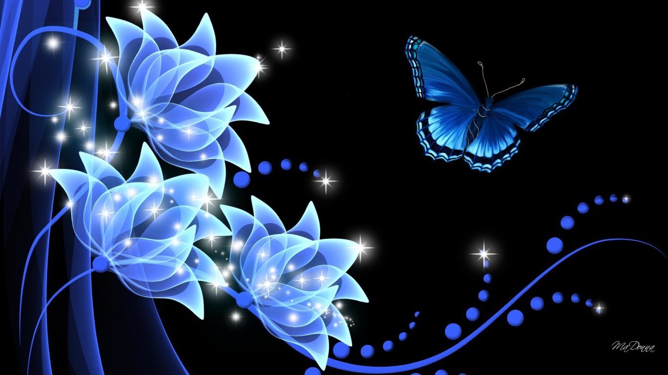 Rhapsody Butterfly Dark Glow Flowers Summer Flower Dark Blue Butterfly