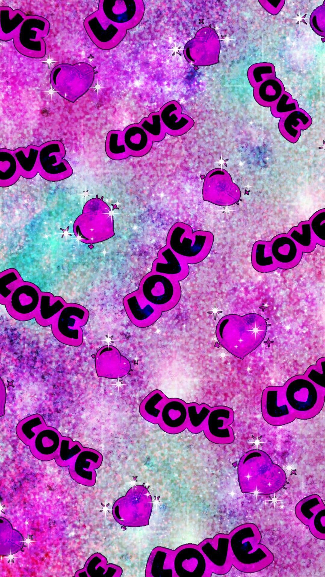 Glittery Love Hearts, made by me #patterns #purple #glitter #sparkles #galaxy #wallpape. Glitter phone wallpaper, iPhone wallpaper glitter, Pink glitter wallpaper