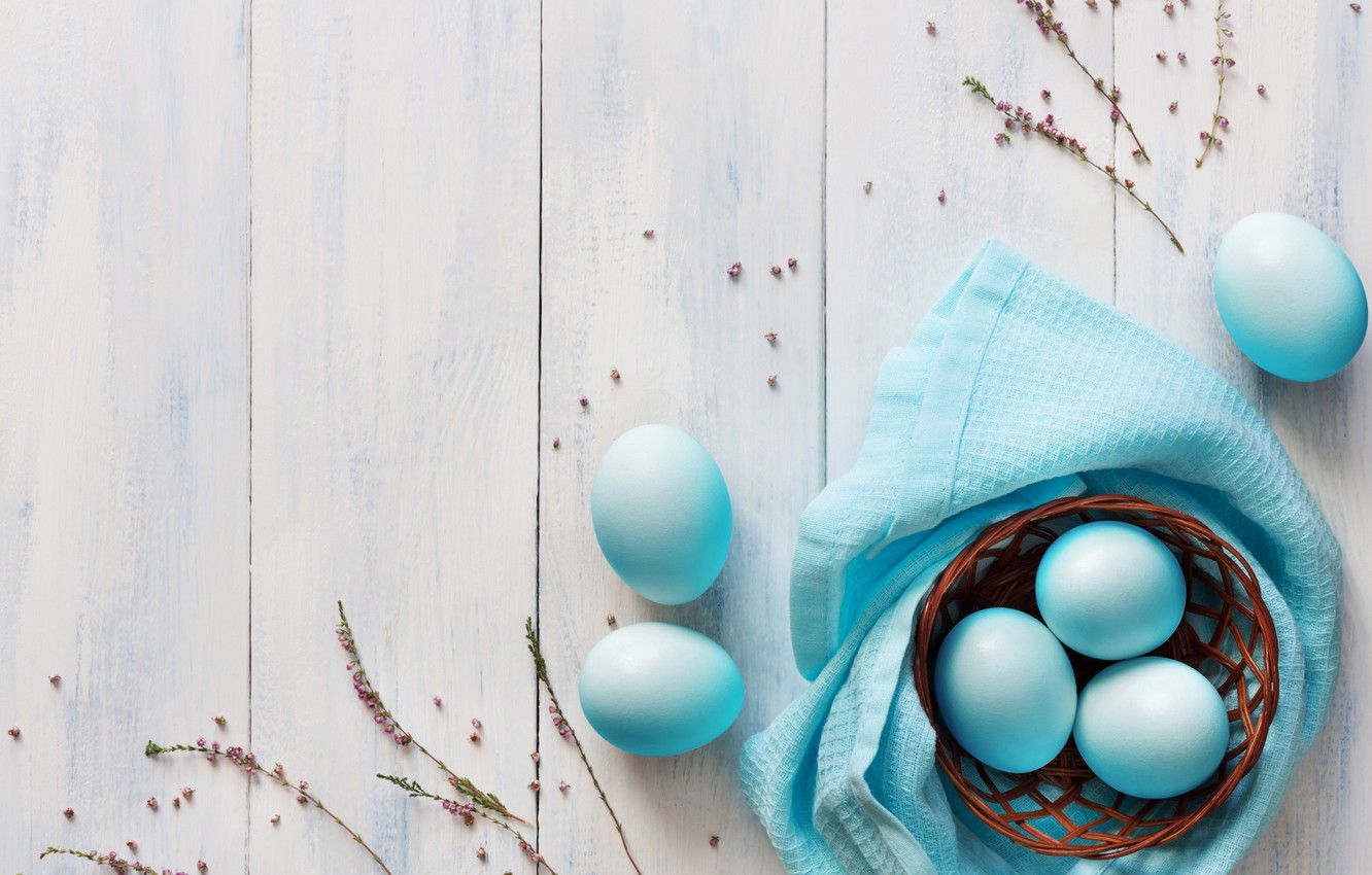 Wallpaper basket, eggs, blue, Easter, wood, blue, spring, Easter, eggs, decoration, Happy, tender image for desktop, section праздники