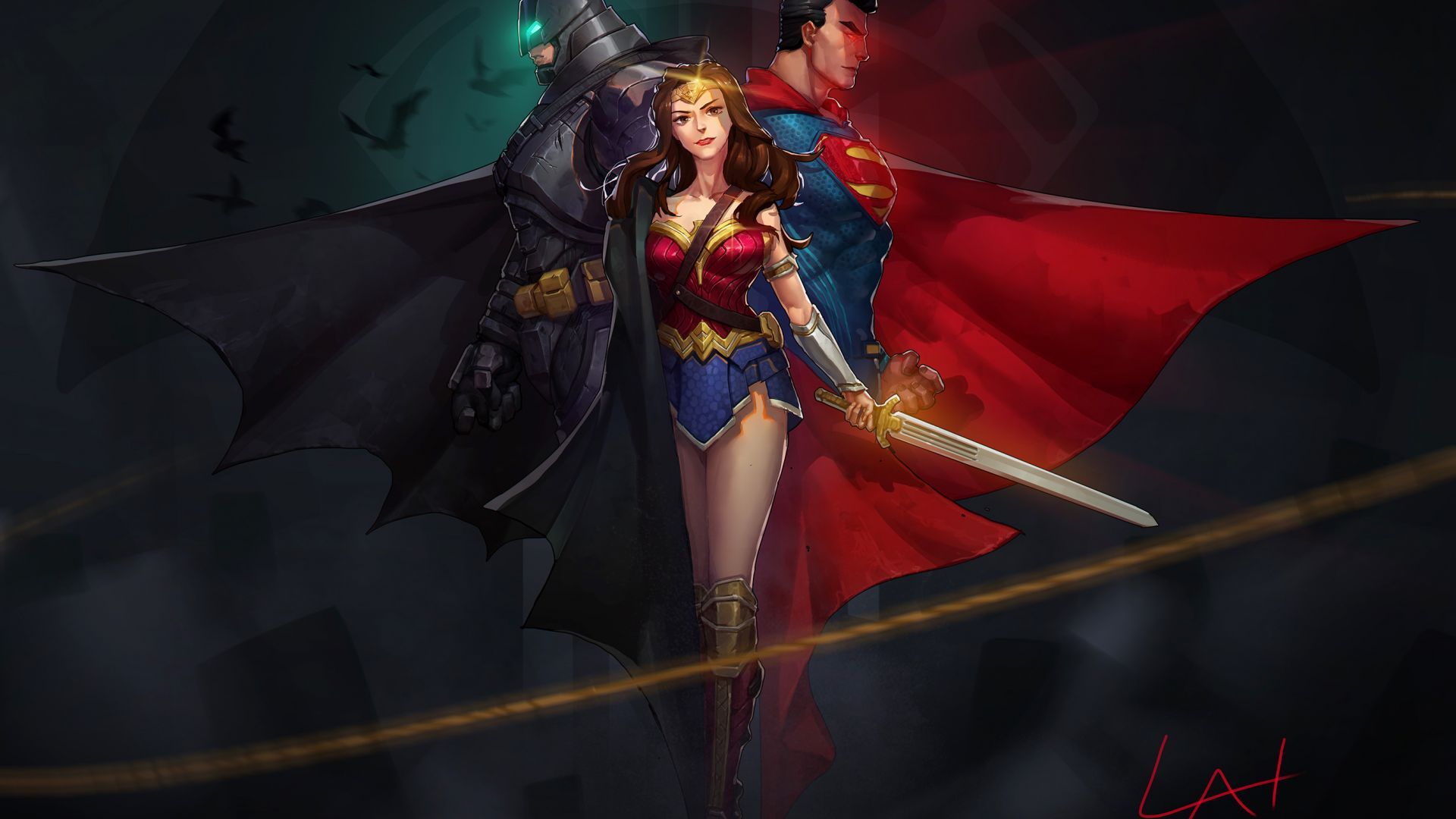 Desktop wallpaper fanart, justice league, guardian, superheroes, wonder woman, batman, superman, HD image, picture, background, 201b4e