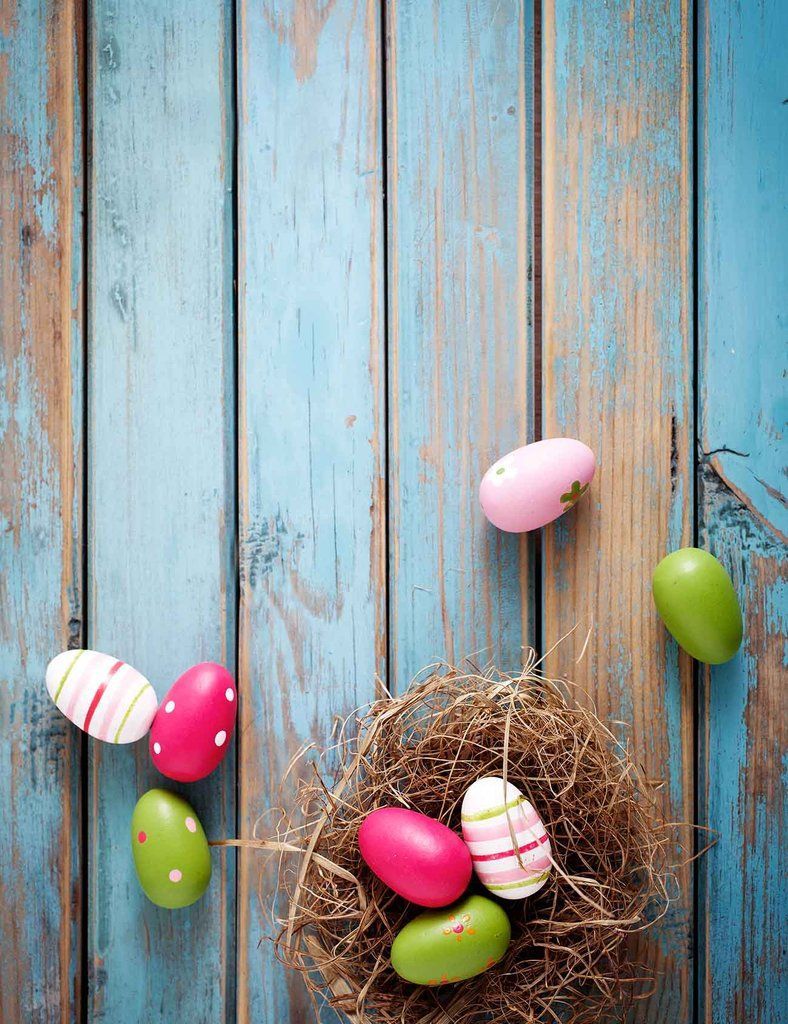 Colorful Easter Eggs On The Blue Wood Floor Backdrop. Easter wallpaper, Easter eggs, Easter colors