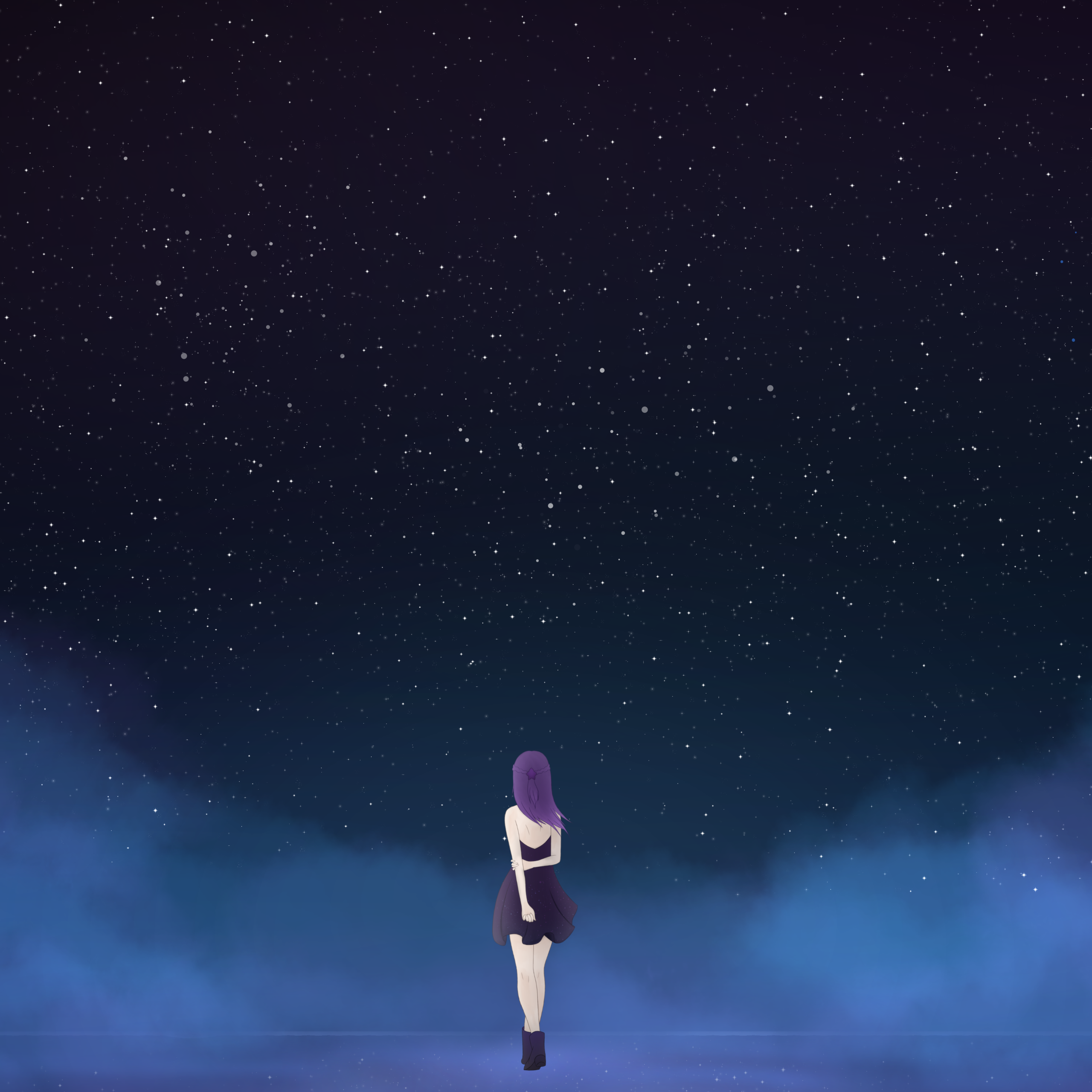 Cartoon Night Sky Wallpaper