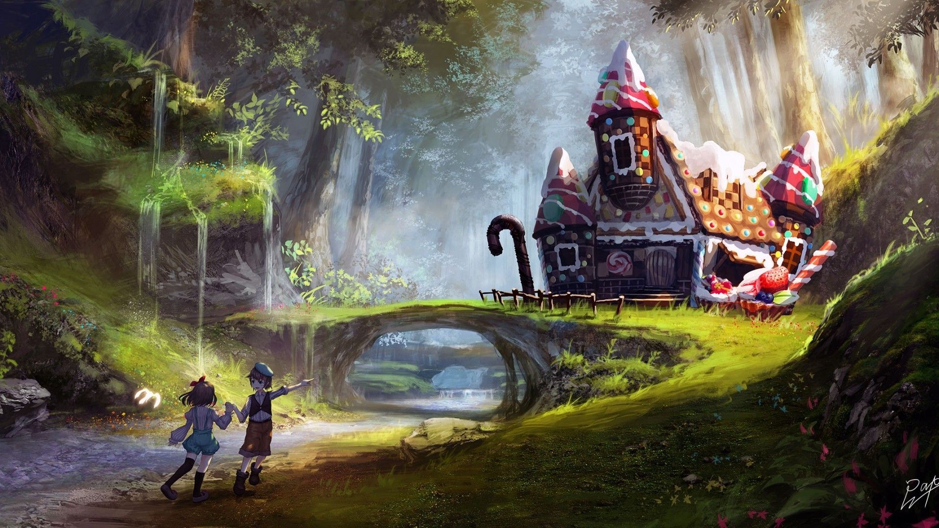 Anime Landscape, Waterfall, Scenic, House, Fantasy, Art Fantasy Nature Wallpaper & Background Download