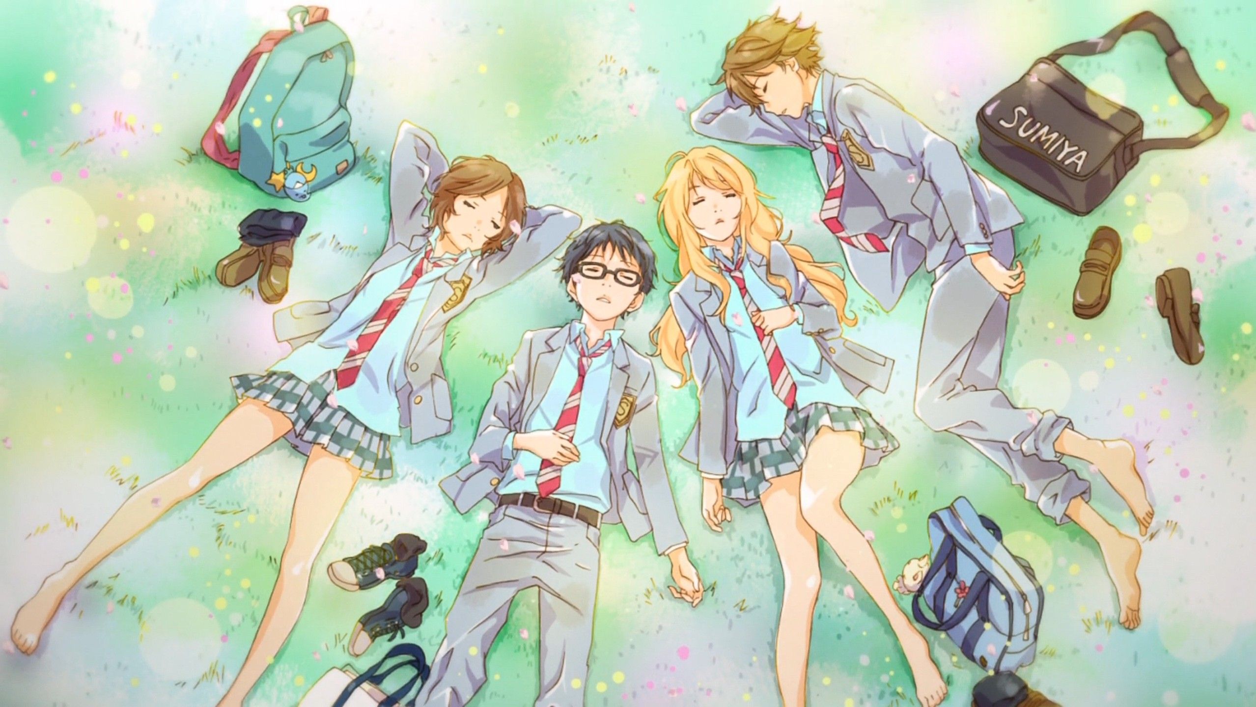 Shigatsu Wa Kimi No Uso Miyazono Kaori Sawabe Tsubaki Arima Kousei Wallpaper:2557x1440